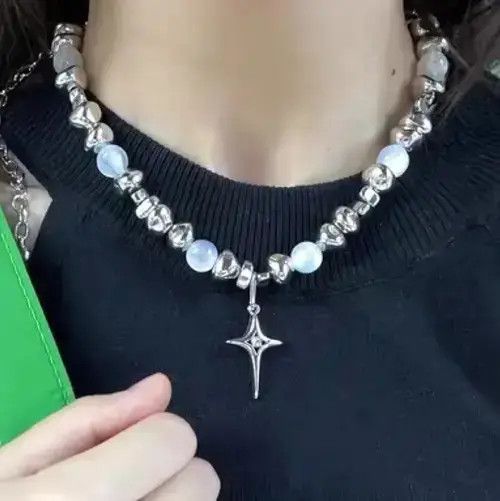 Jewelry Punk Cross Star Pendant Necklaces in Silver, Men's