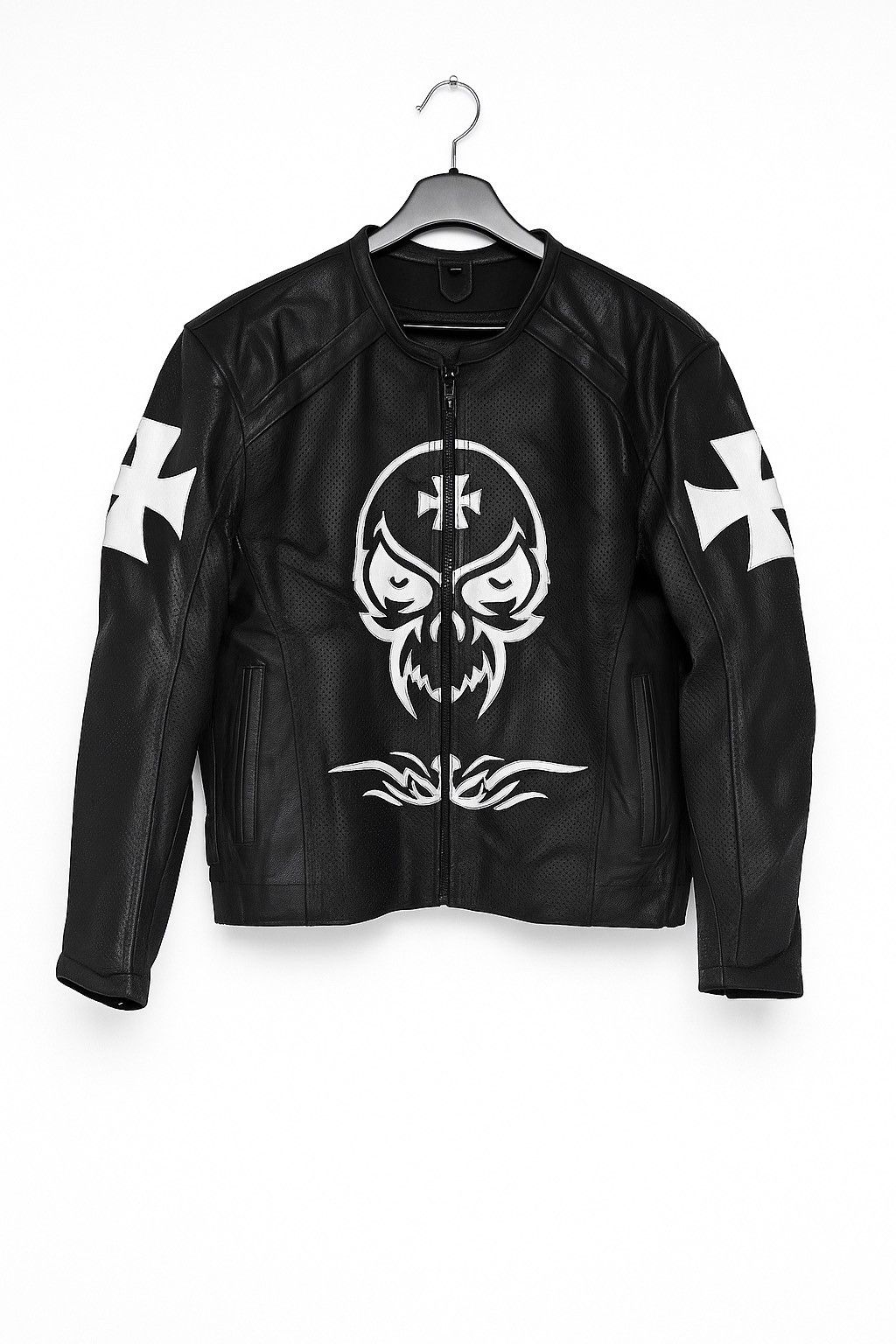 Japanese Brand SRAI Moto Black Leather Skull Jacket – Gothic Cross Tribal Size US L / EU 52-54 / 3 - 2 Thumbnail
