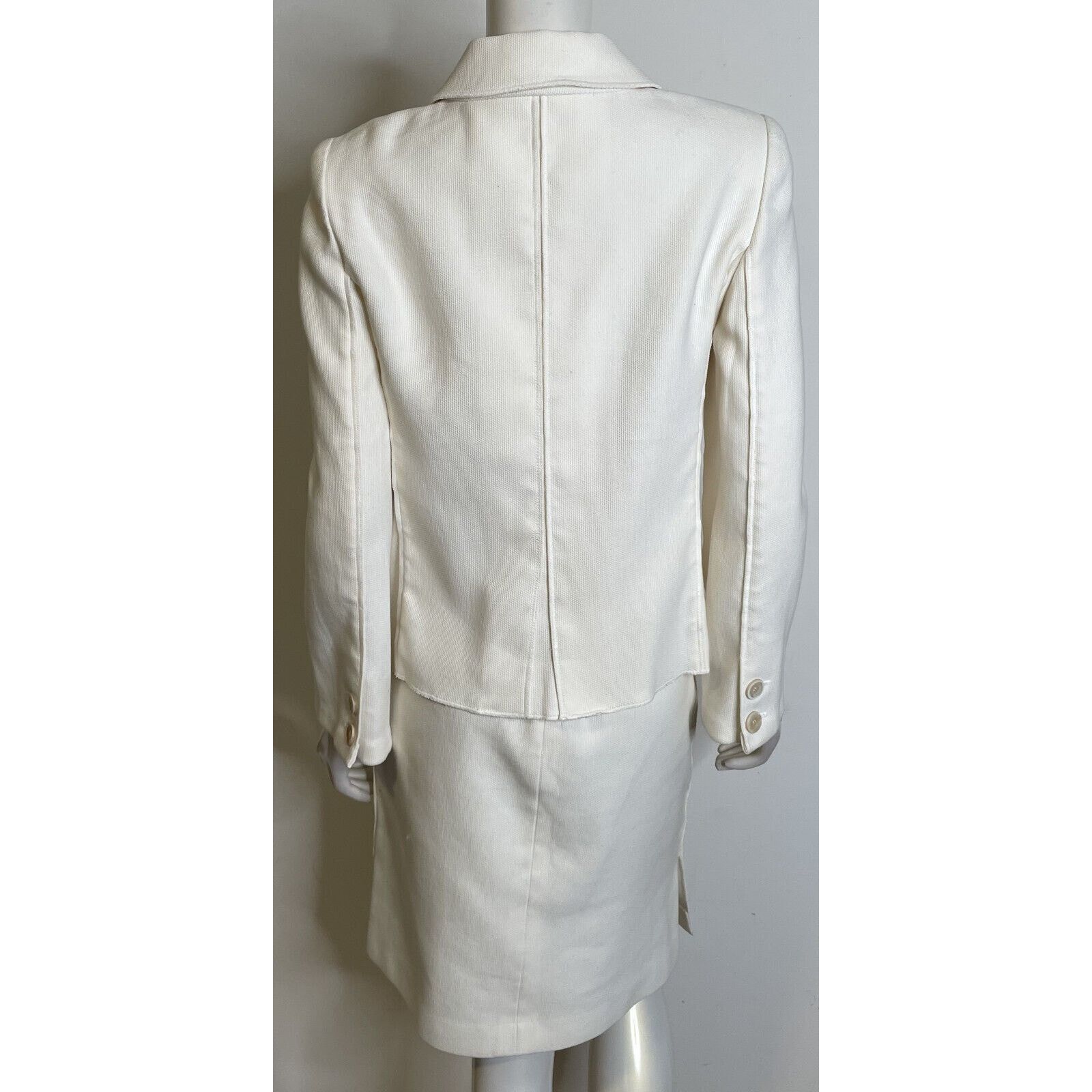 Oscar De La Renta Oscar de la Renta Ivory Woven Cotton Skirt Suit 8 Italy Size M / US 6-8 / IT 42-44 - 2 Thumbnail