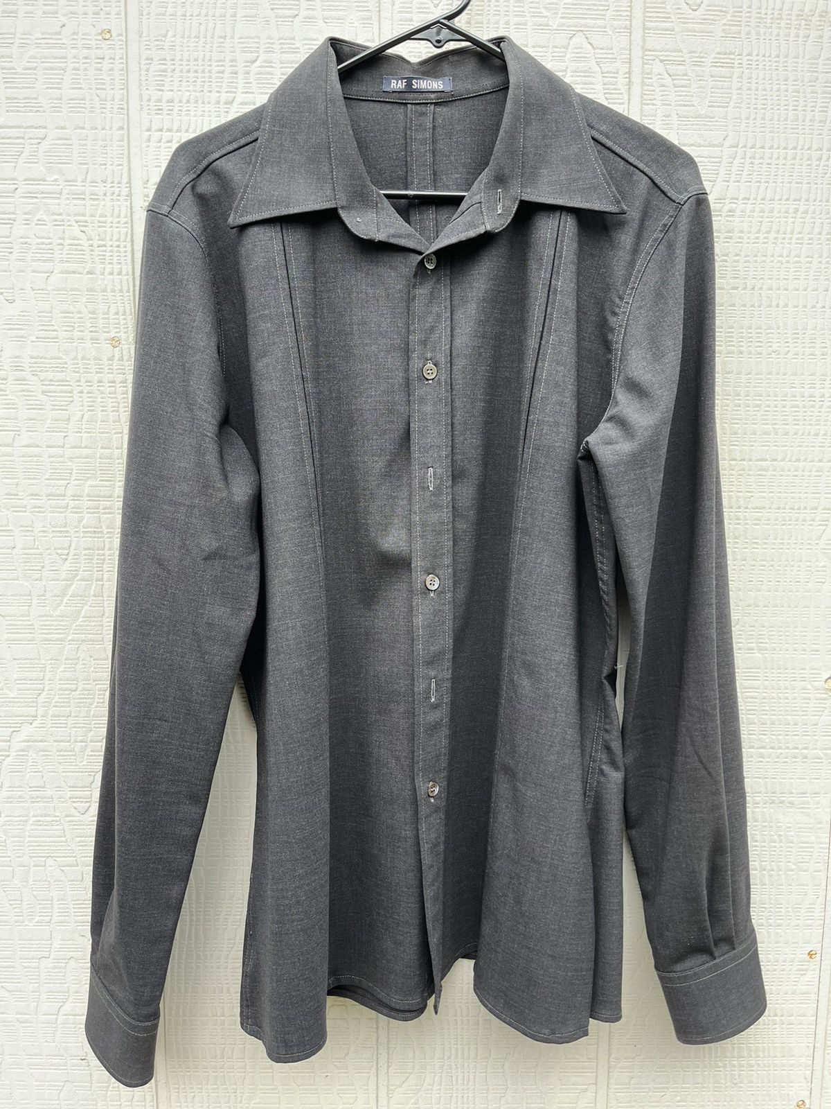 Raf Simons 1997 Wool Lycra Wide Collar Shirt Size US L / EU 52-54 / 3 - 1 Thumbnail