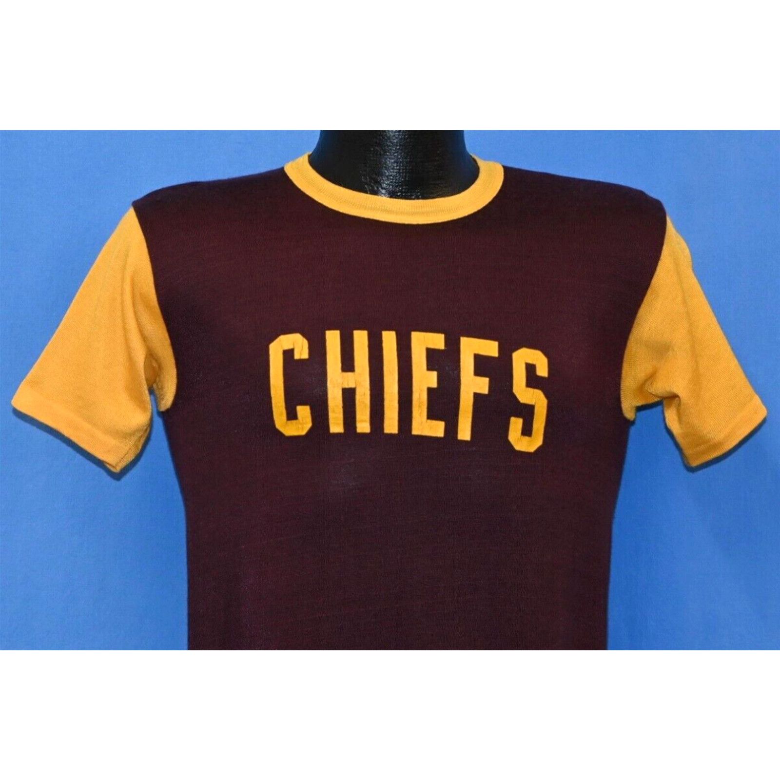 image of Vintage 60S Chiefs Jersey Football Burgundy Yellow Athletic T-Shirt Small S in White, Men's