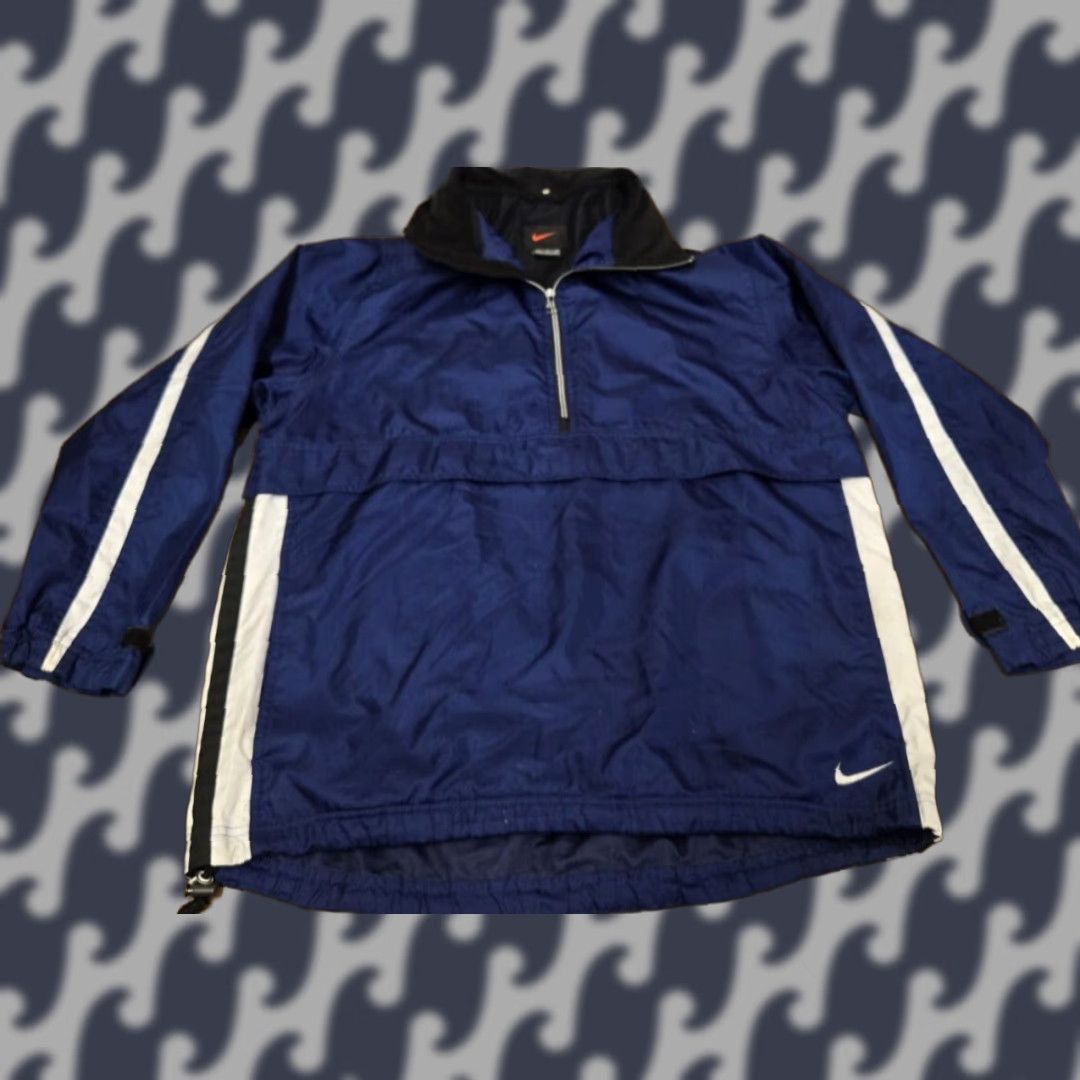 VINTAGE Nike Windbreaker Jacket Nylon 1/4 Zip Blue White Size Medium Mens Casual Activewear Jacket