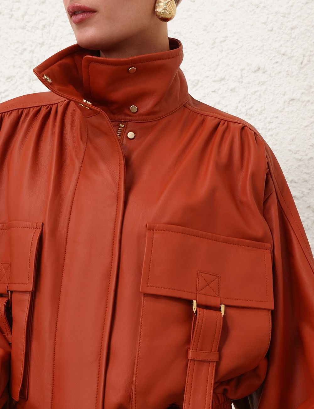 Zimmermann oc11z0725 Illustration Leather Jacket in Red Size M / US 6-8 / IT 42-44 - 5 Thumbnail