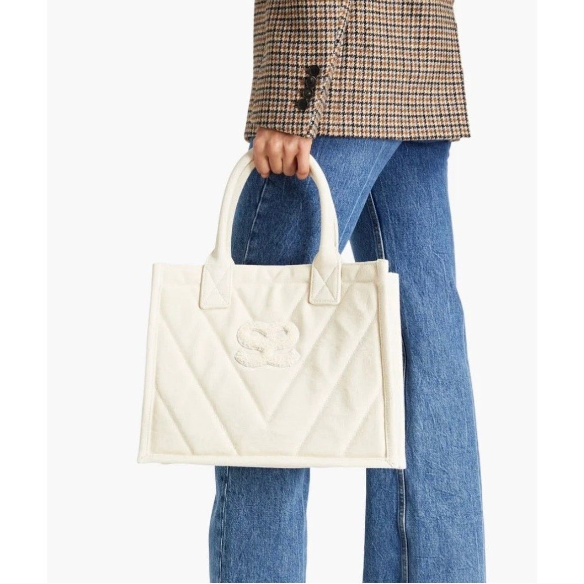Sandro NEW Sandro Kasbah Quilted Canvas Tote Ecru/ Cream Size ONE SIZE - 5 Thumbnail