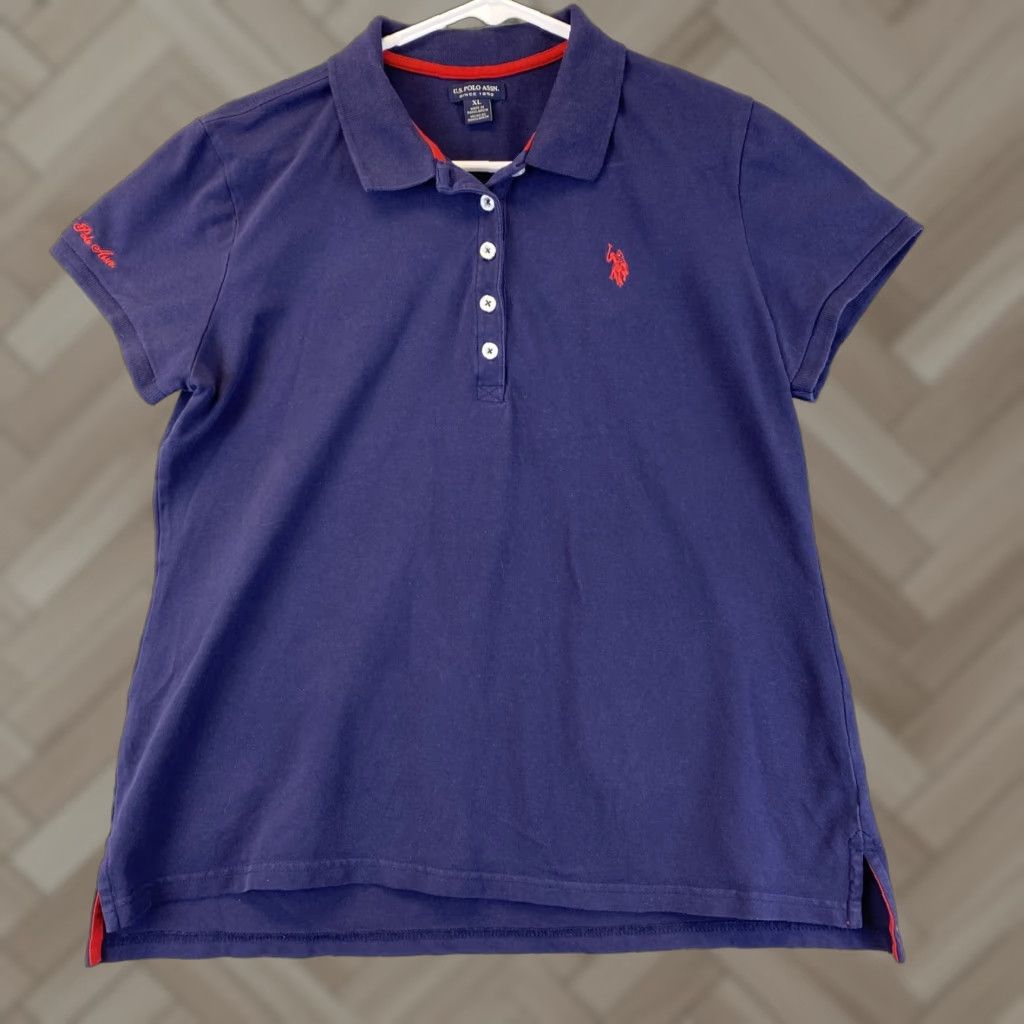 Vintage US Polo Assn Women's Blue Short Sleeve Polo Shirt Top XL Shirt Size XL / US 12-14 / IT 48-50 - 1 Thumbnail