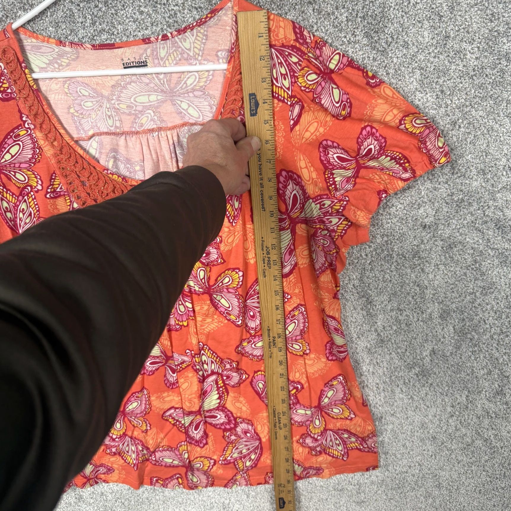 Basic Editions VINTAGE: Basic Editions Tunic Top Womens 3X Orange Butterfly Crochet Boho Cottagecore Size XXL / US 16-18 / IT 52-54 - 2 Thumbnail