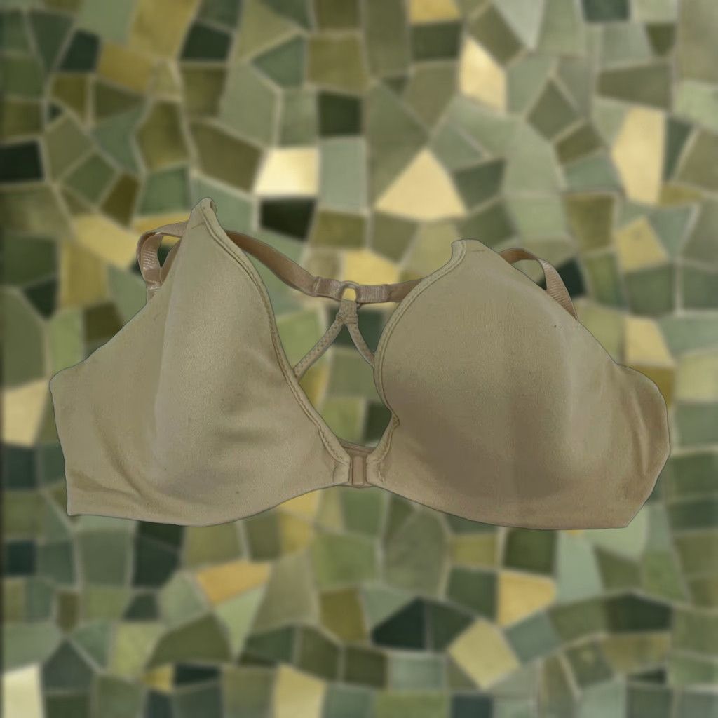Vintage Womens Bra Barely There 34B Extra Large XL Tan Front Clasp Racerback Strap Padded in Brown