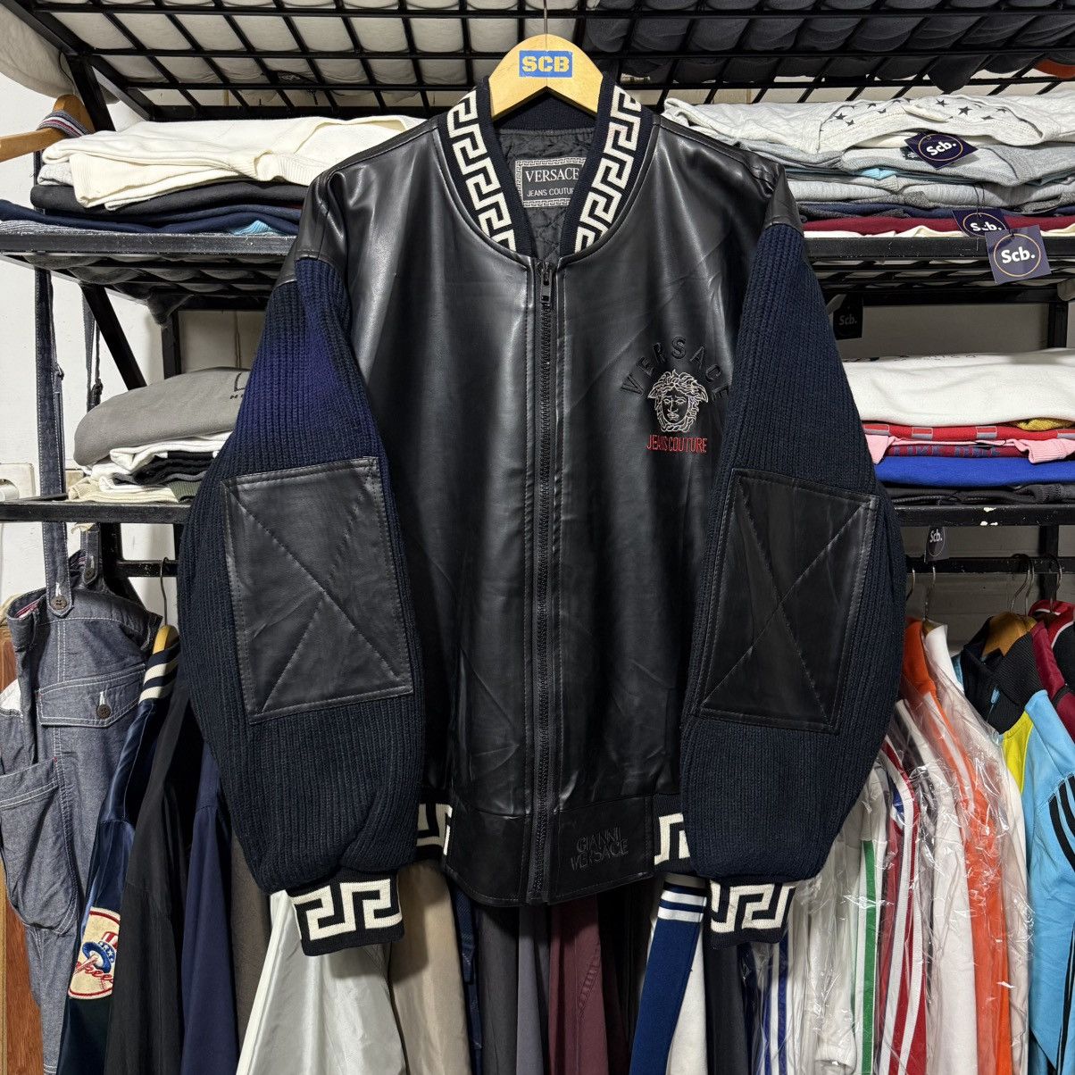 Versace Vintage versace jeans couture leather knit varsity jacket Size US L / EU 52-54 / 3 - 4 Thumbnail