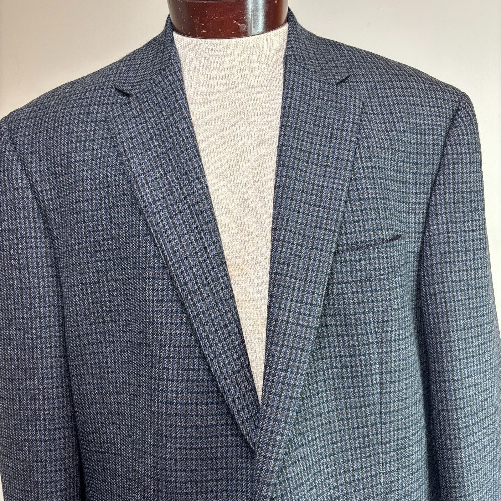 Chaps CHAPS 48L Houndstooth Sport Coat Blazer 100% Lambswool Blue Size 48R - 3 Thumbnail