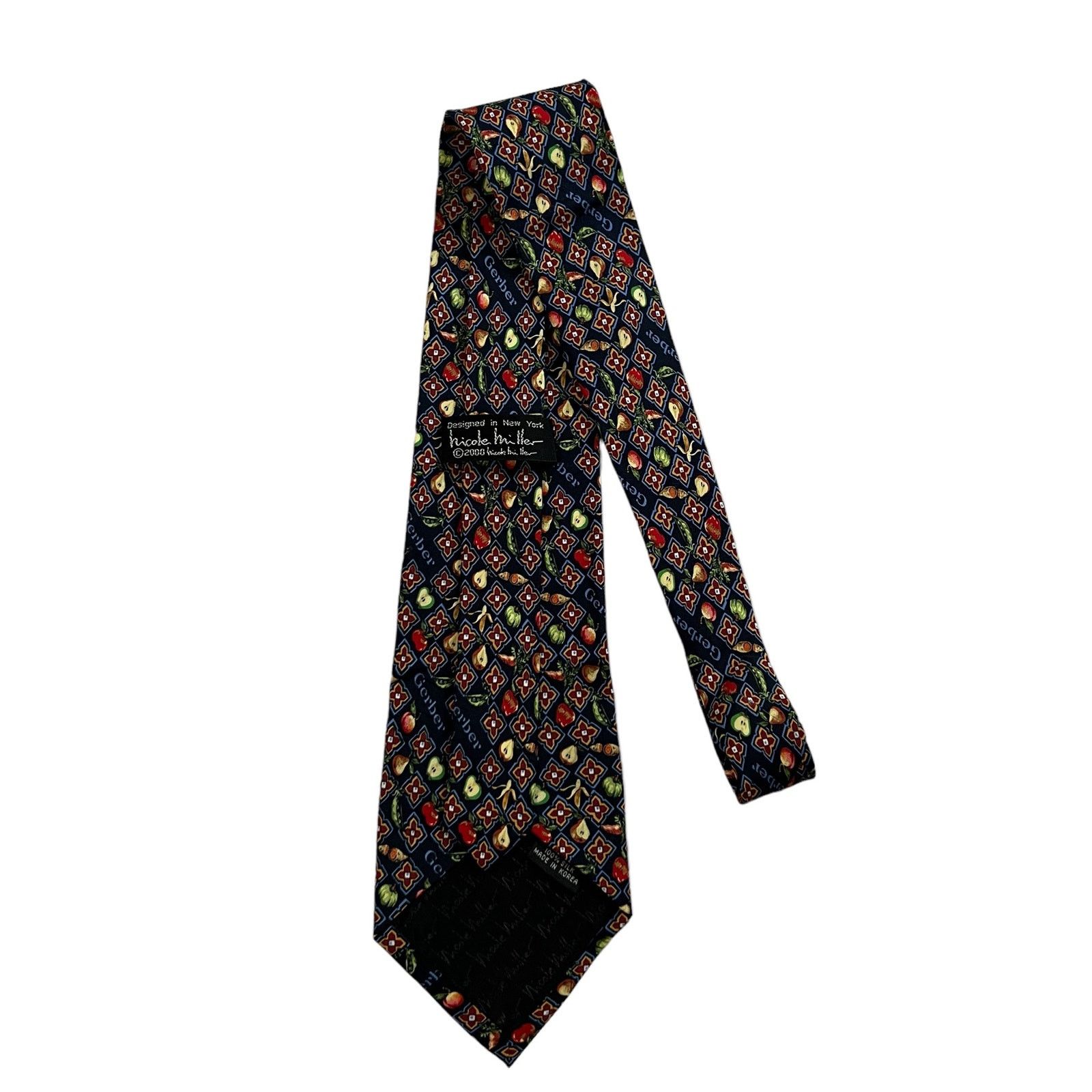Nicole Miller Nicole Miller Vintage Gerber Fruits Vegetables Navy Silk Tie Size ONE SIZE - 3 Thumbnail