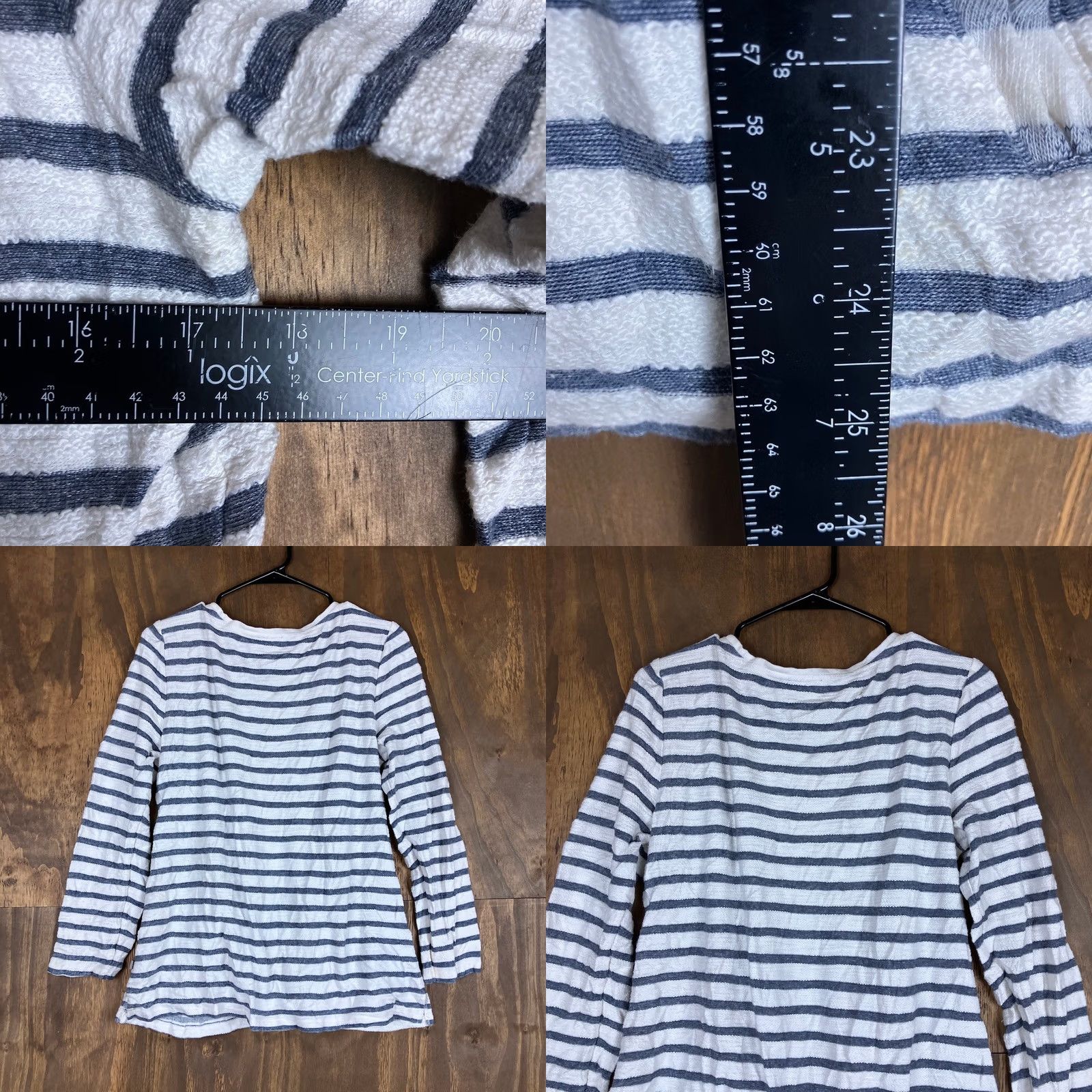Talbots Talbots Women Shirt White Navy Stripe Long Sleeve Round Neck Zip Pocket LP Size L / US 10 / IT 46 - 8 Thumbnail