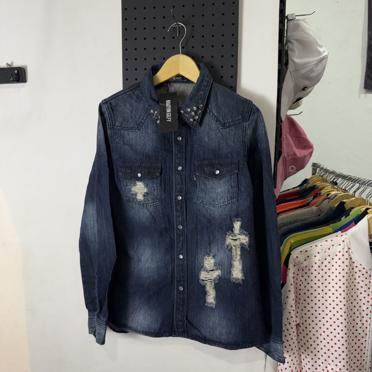 Japanese Brand Maison gilfy distressed spike stud denim shirt Size M / US 6-8 / IT 42-44 - 3 Thumbnail