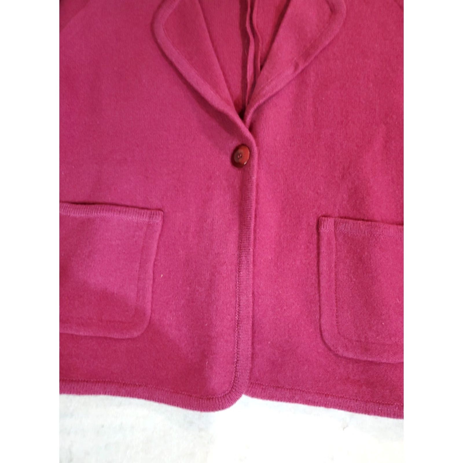 Pendleton VINTAGE Pendleton Cardigan Sweater Women’s Dark Pink Wool Single Button XL - 80s 90s - Casual, Collared, Long Sleeve, Lambs Wool - Pink - Womens Size XL / US 12-14 / IT 48-50 - 4 Thumbnail