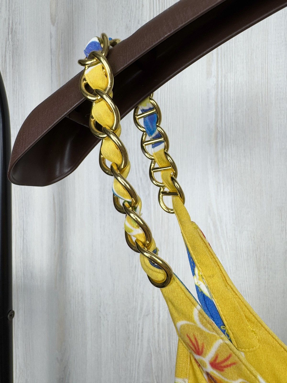 Dolce & Gabbana DOLCE & GABBANA Yellow Floral Top With Gold Chain Straps Y2k Size M / US 6-8 / IT 42-44 - 3 Thumbnail