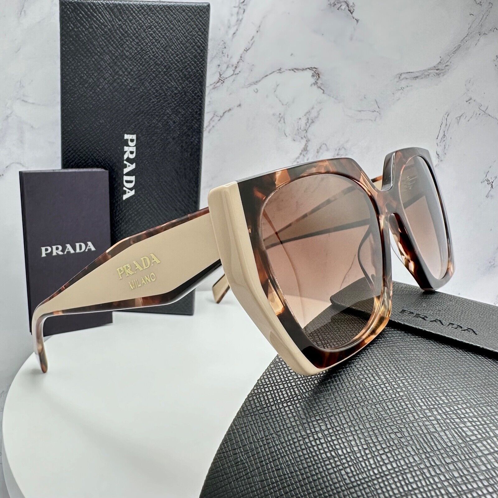 Prada New PRADA Sunglasses Symbole Logo Brown Beige Tortoise Gold Size ONE SIZE - 12 Thumbnail