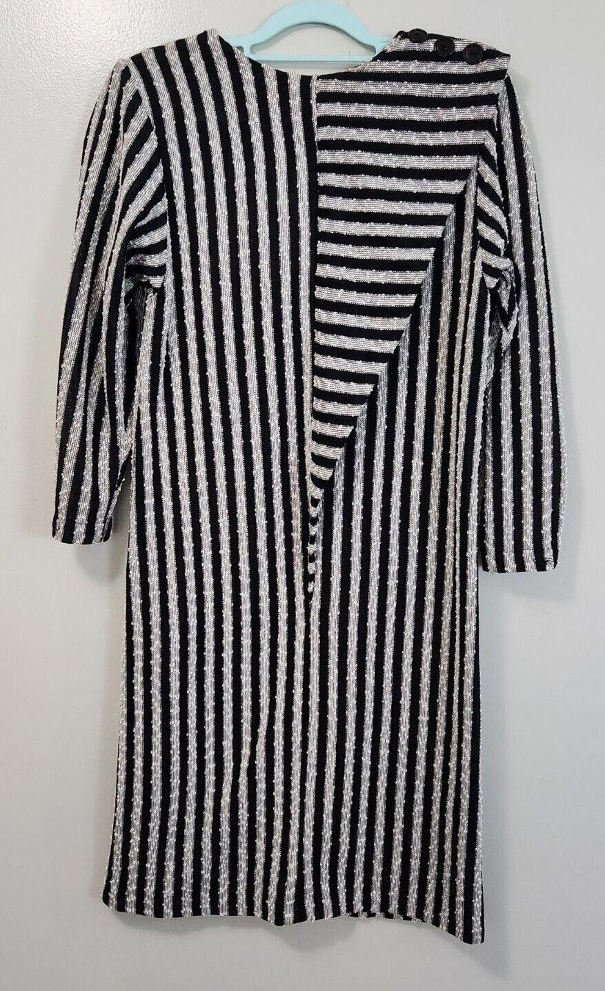 Designer Vintage Union Made Dress Black White Stripes 10 Sheath Knee Size L / US 10 / IT 46 - 1 Thumbnail