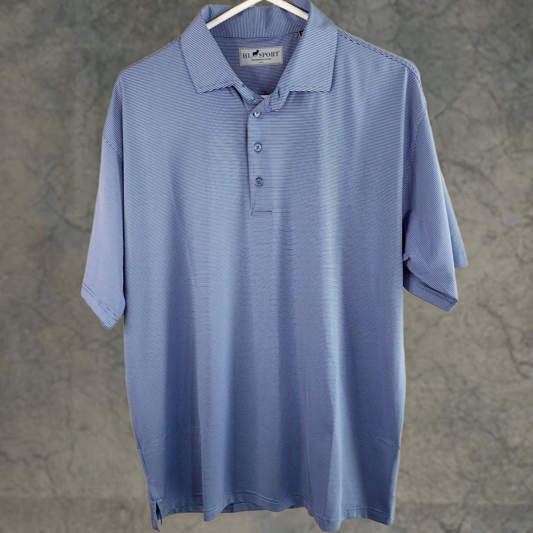 Vintage HL Sport Polo Shirt Men’s L Navy Blue White Striped Short Sleeve Performance Golf Casual Shirt Size US L / EU 52-54 / 3 - 1 Thumbnail