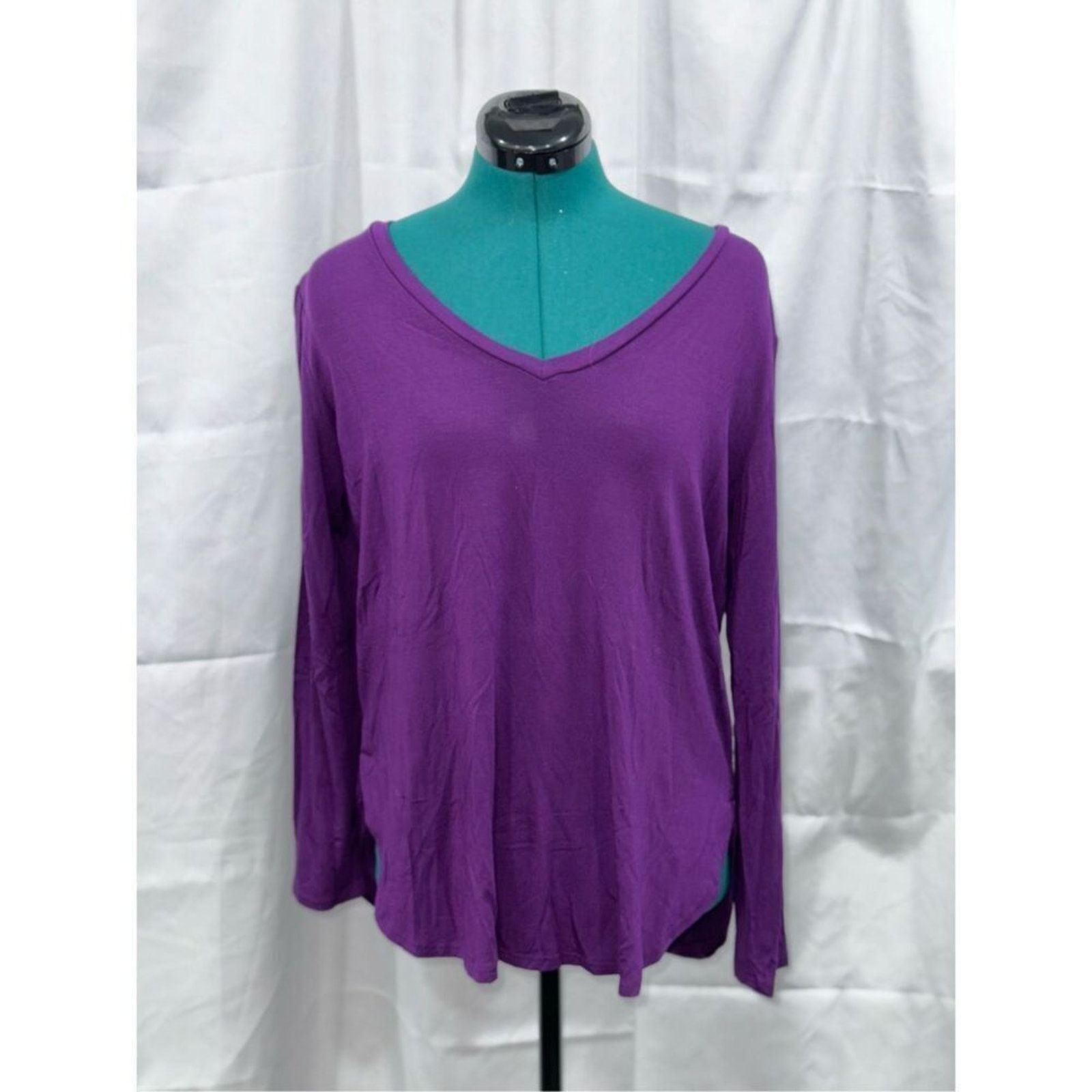 Other Halogen Purple V-Neck Long Sleeve T-Shirt | Sz L Size L / US 10 / IT 46 - 2 Thumbnail