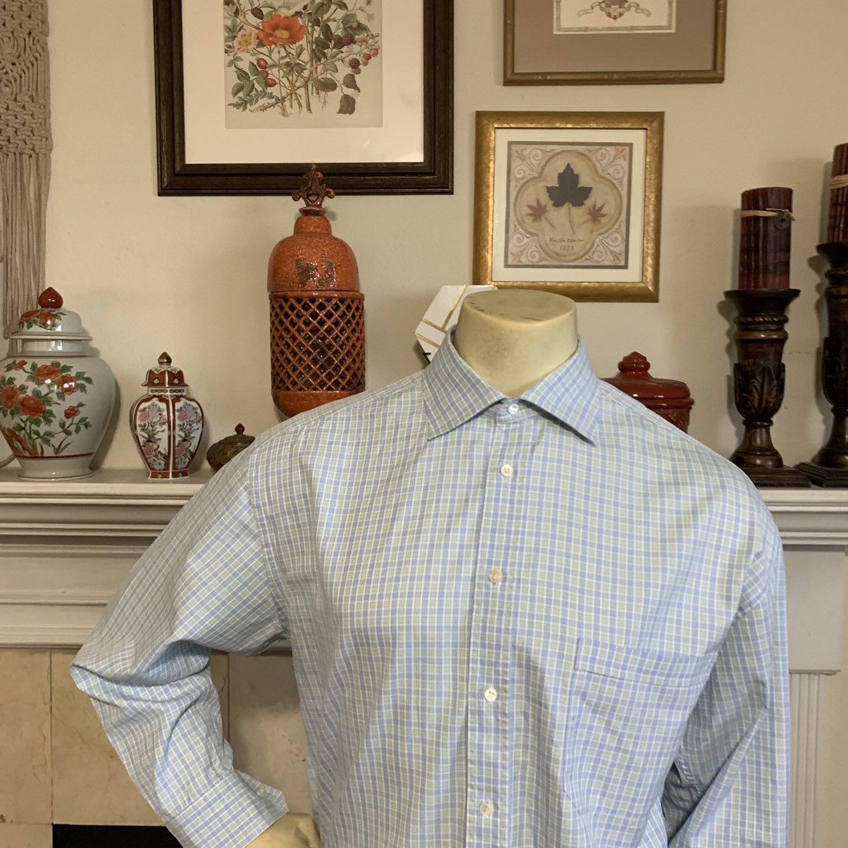 Canali Mini Check Spread collar Dress shirt 17.5/34 Size US XL / EU 56 / 4 - 3 Thumbnail