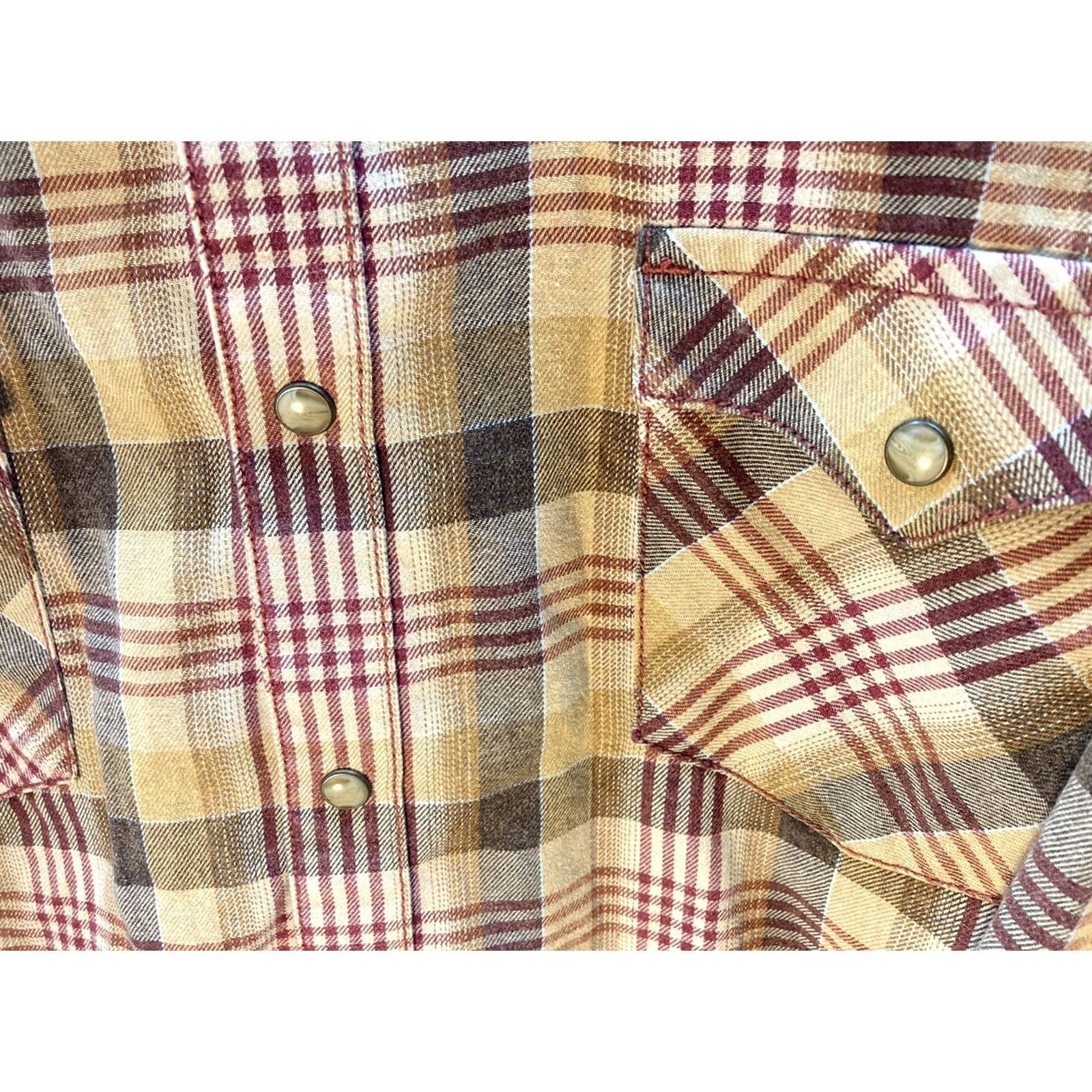 Wrangler Wrangler Pearl Snap Shirt Mens XL Brown Plaid Western Rockabilly Cowboy Button-Up Collared Long Sleeve Size US XL / EU 56 / 4 - 3 Thumbnail