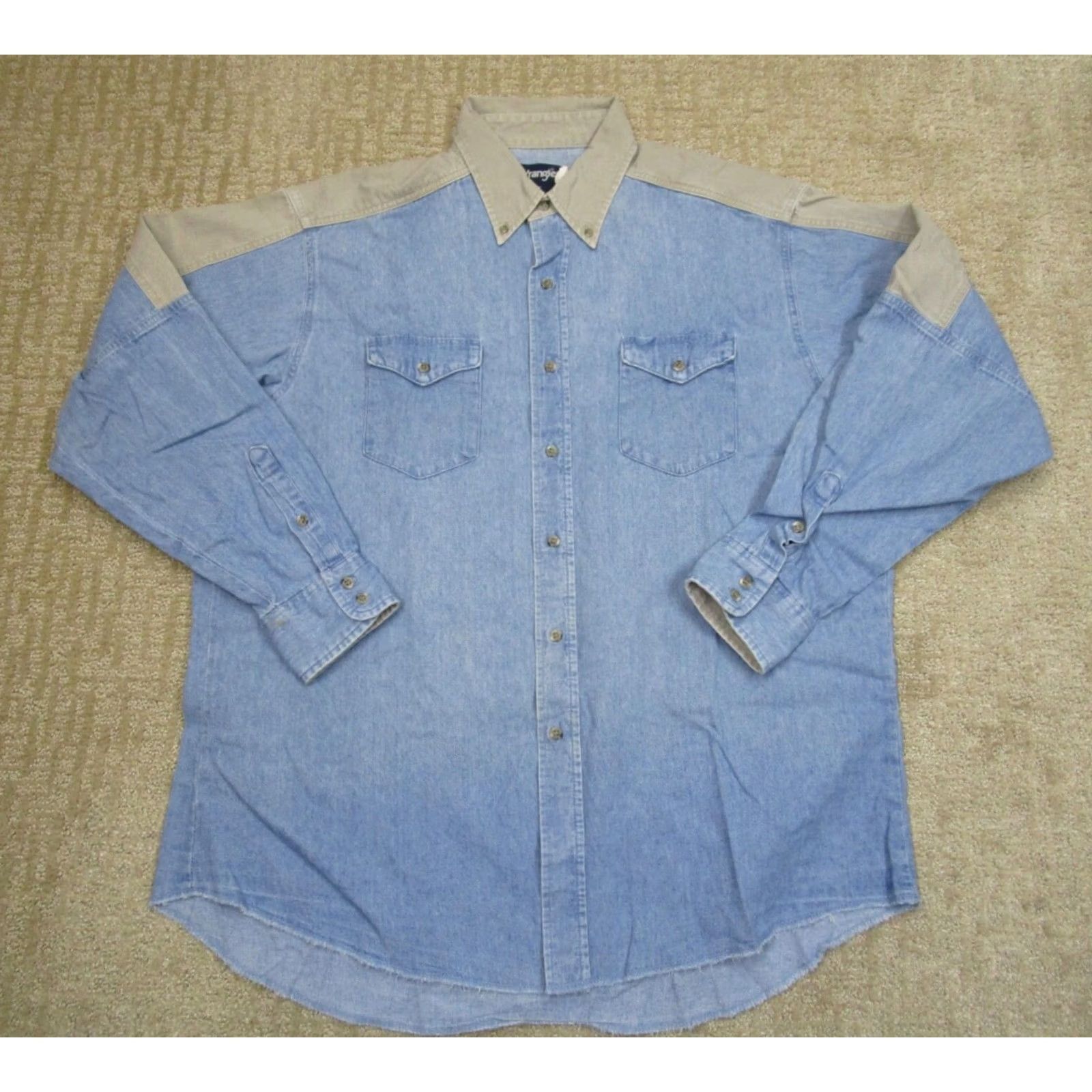 Wrangler VINTAGE Wrangler Shirt Men XL Blue Denim Western Long Sleeve Button-Up Collared Shirt 90s Cowboy Outdoor Size US XL / EU 56 / 4 - 2 Thumbnail