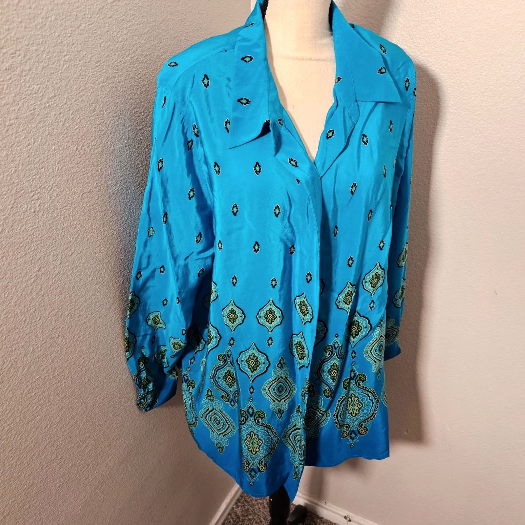 Vintage VINTAGE Silk Lore Silk Button-Up Shirt Womens 1X Blue Paisley Long Sleeve Collared Tunic Blouse Plus Size Size XL / US 12-14 / IT 48-50 - 2 Thumbnail