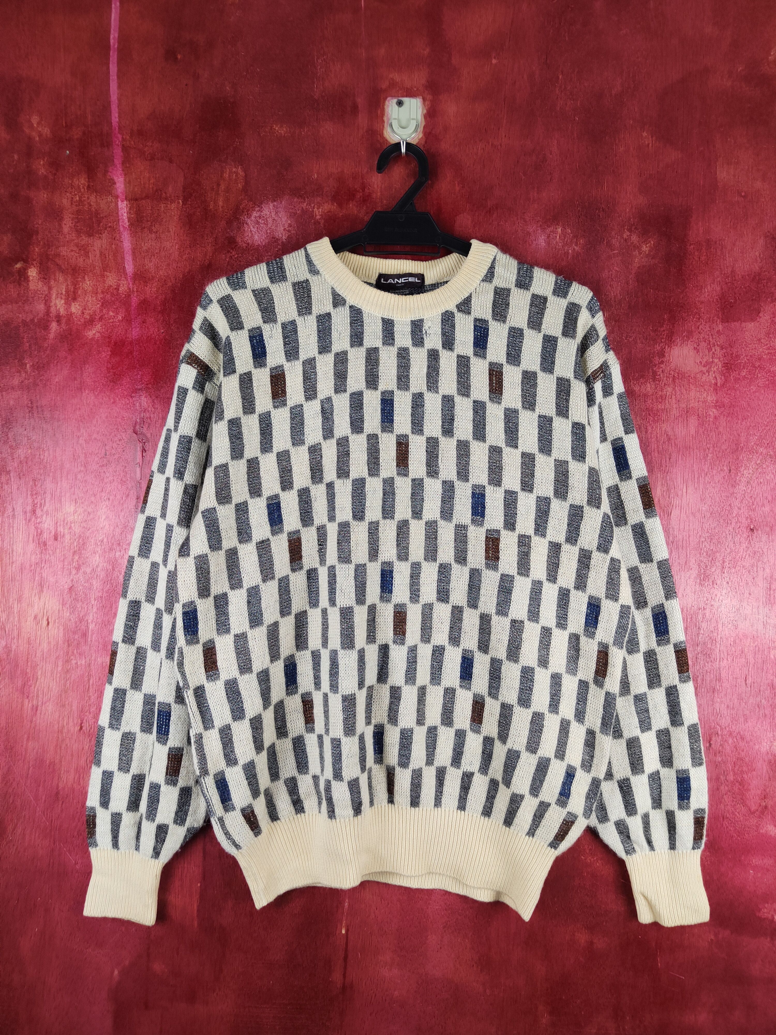 Lancel Lancel vintage checkered Cream Knitwear Sweatshirts #S2352 Size US L / EU 52-54 / 3 - 1 Thumbnail