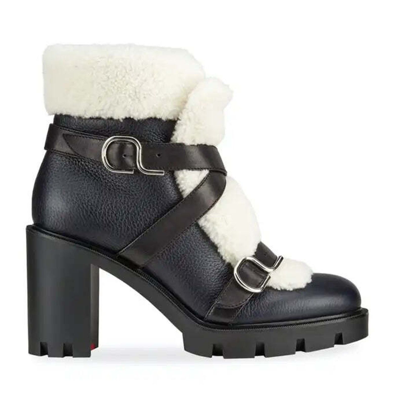 Christian Louboutin Christian Louboutin Pole Chic Black Leather Shearling Heel Size US 7 / IT 37 - 5 Thumbnail