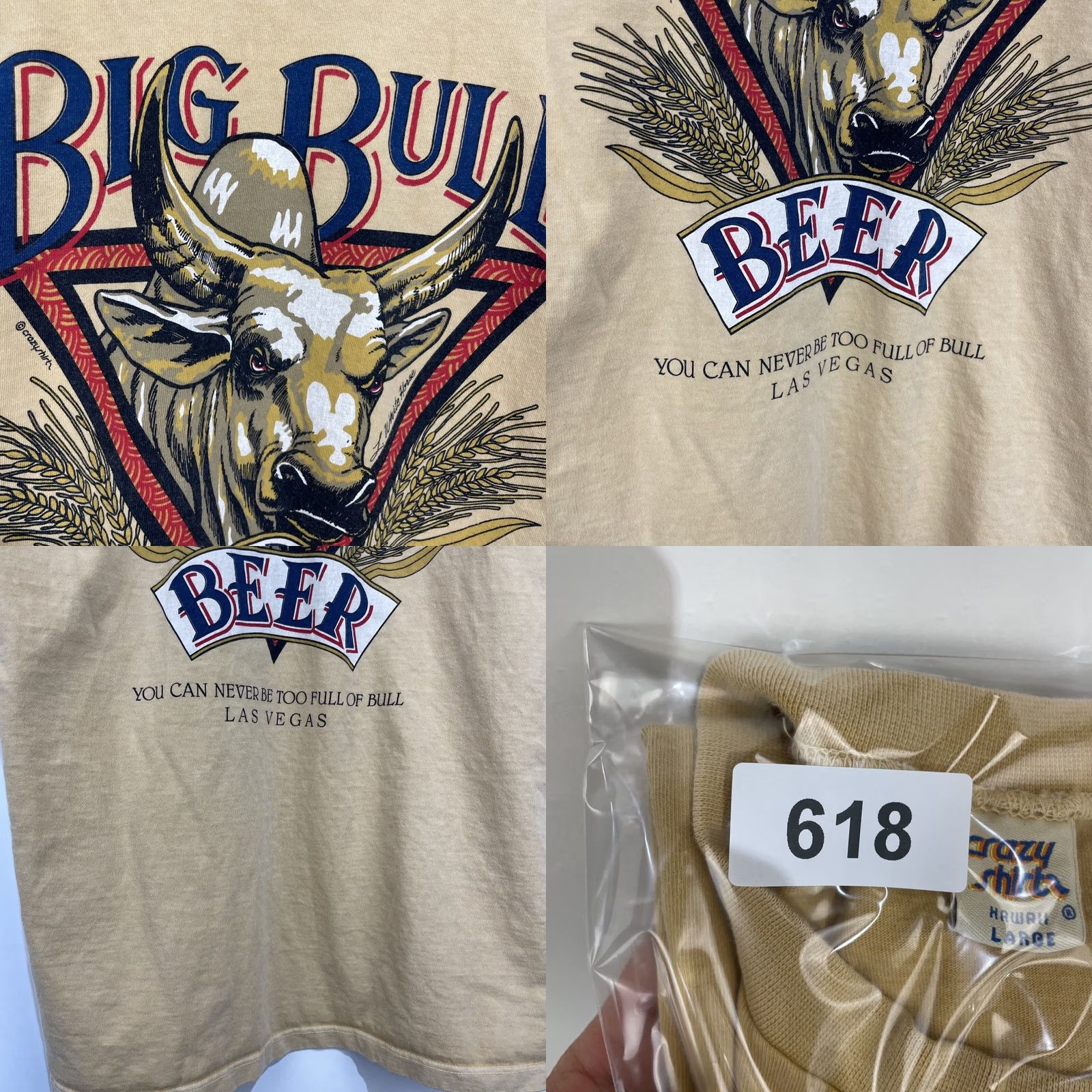 Vintage VINTAGE Crazy Shirts T Shirt Bull Logo 90s Beer Mens L Beige Short Sleeve Crew Neck Graphic Print USA Size US L / EU 52-54 / 3 - 10 Thumbnail