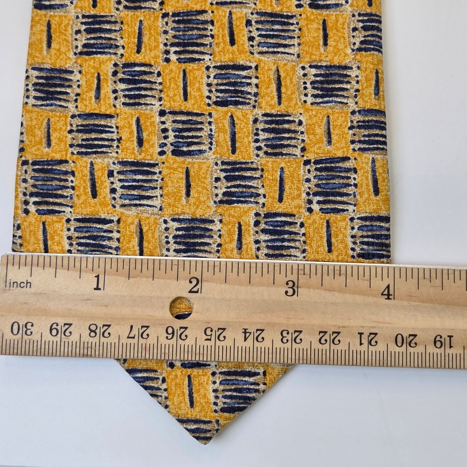 Ermenegildo Zegna Ermenegildo Zegna Silk Tie Gold Navy Geometric 4" Italy Size ONE SIZE - 7 Thumbnail