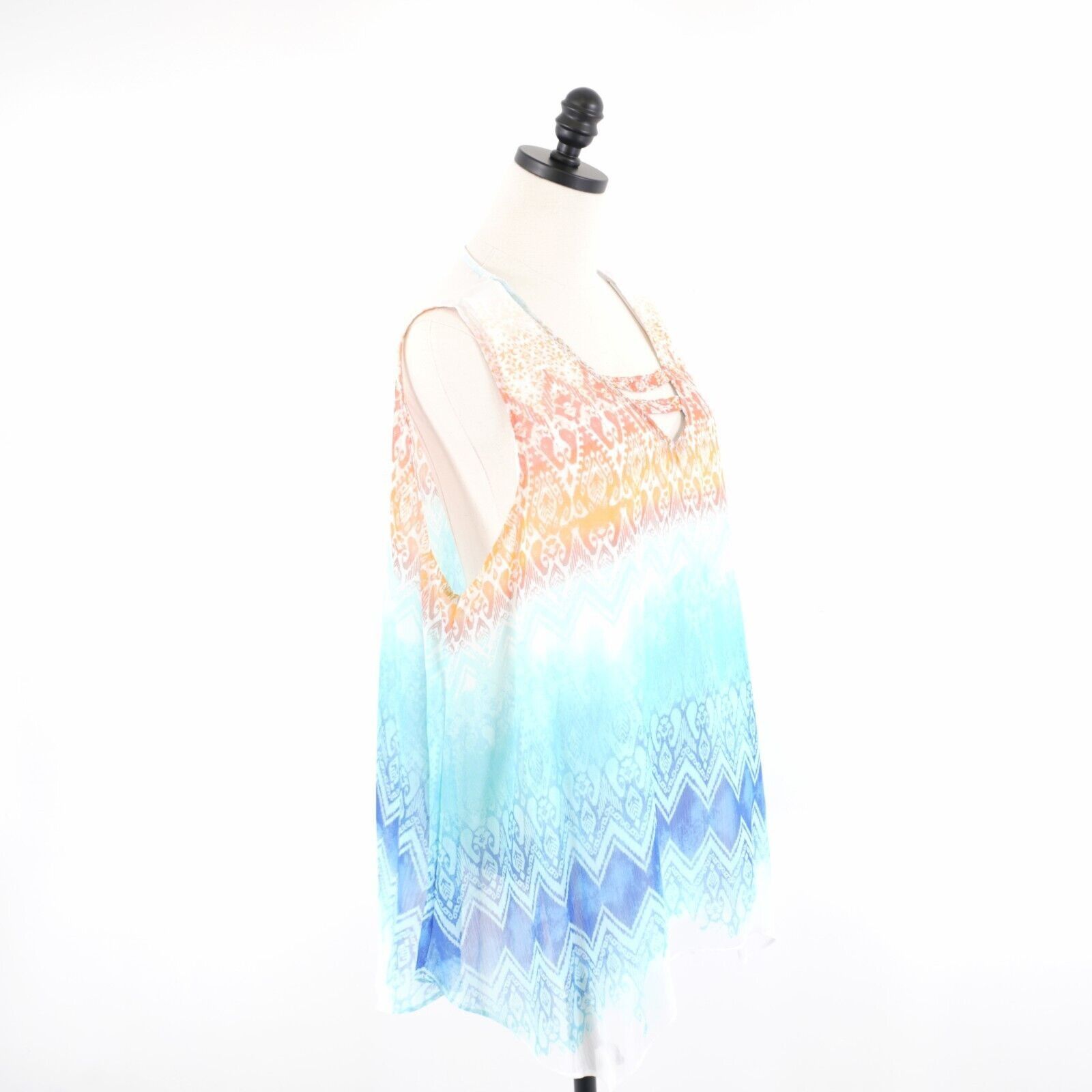 Designer Hearts Of Palm Orange Blue Floral V-Neck Tunic Sleeveless Si Size XXL / US 16-18 / IT 52-54 - 5 Thumbnail