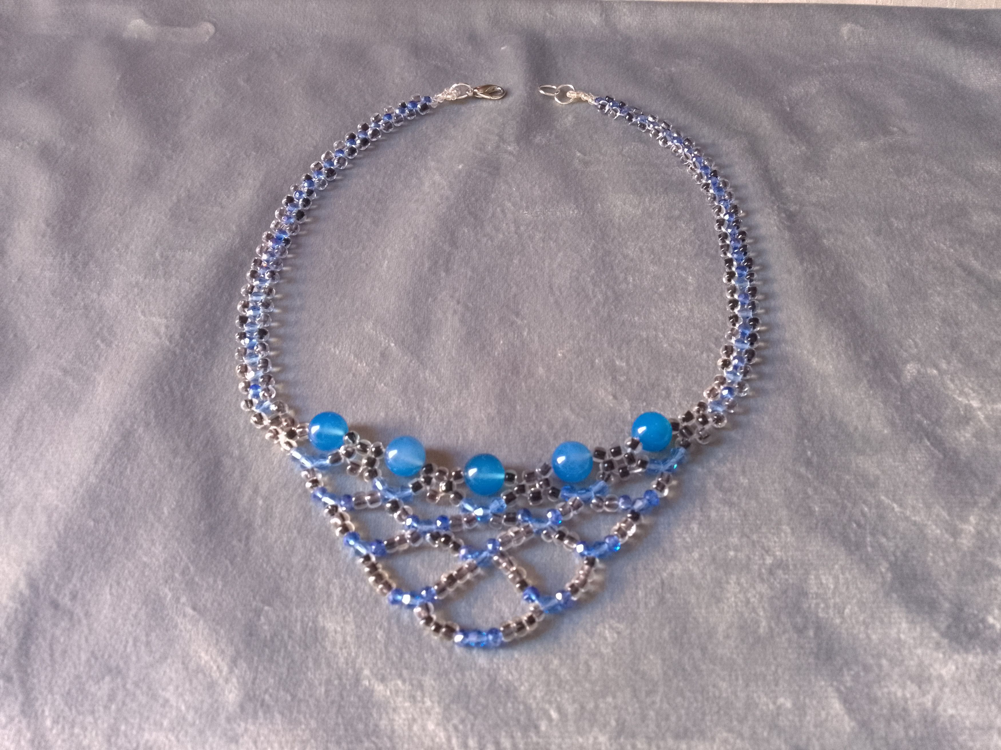 Handmade Black Necklace. Netted Glamour blue Agate Gemstones Size ONE SIZE - 5 Thumbnail