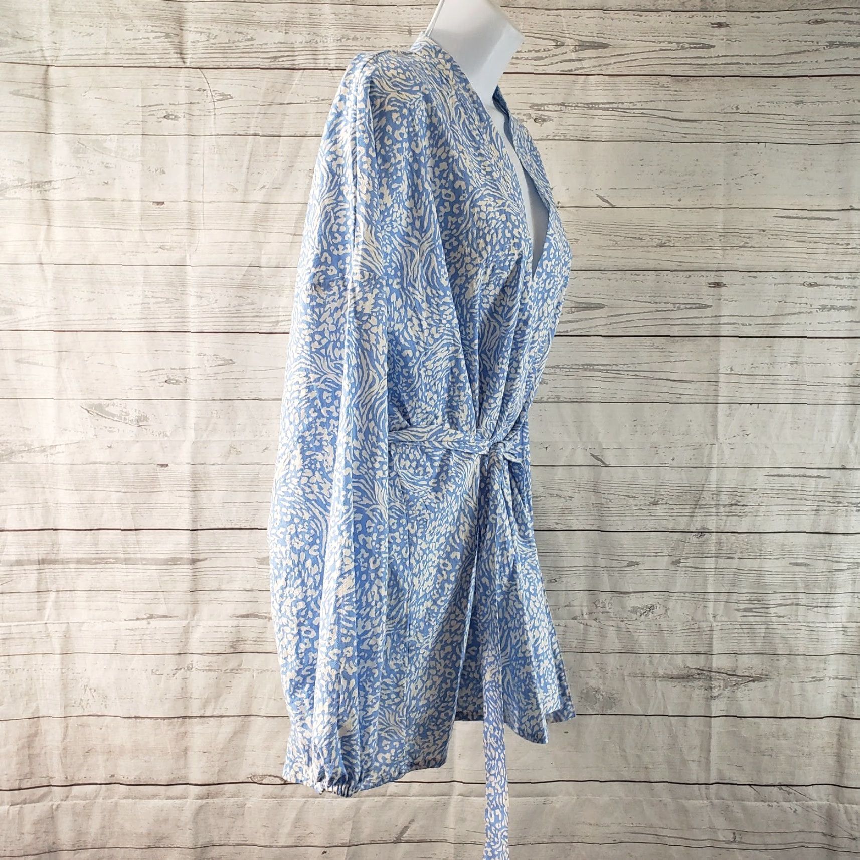 Vintage Cotton:On Body Cover Up Womens XS Blue White Organic Cotton Shirt Size ONE SIZE - 3 Thumbnail