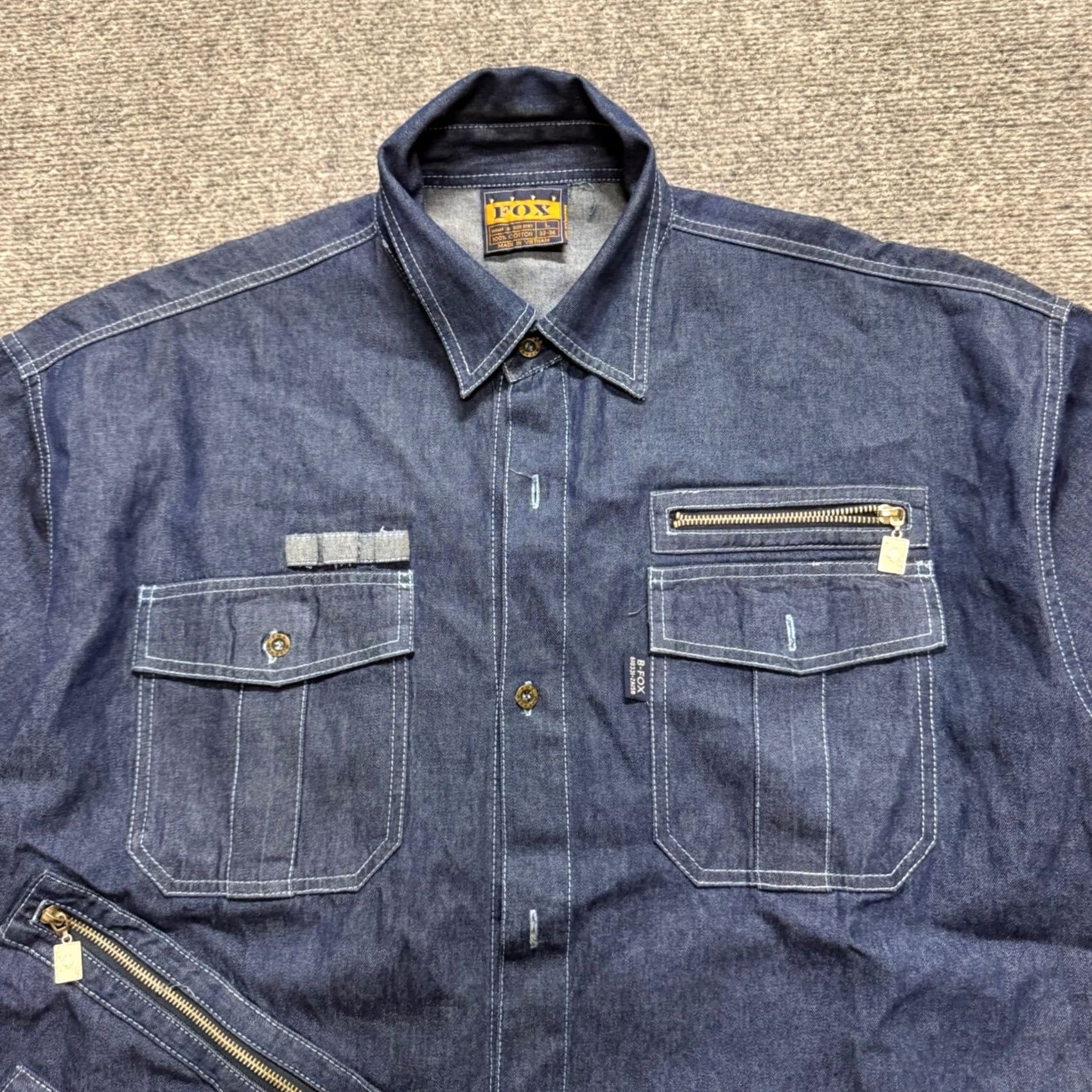 Denime VINTAGE Fox Short-sleeve Denim Work Shirt Mens XL Blue flap pockets 90s Size US XL / EU 56 / 4 - 6 Thumbnail