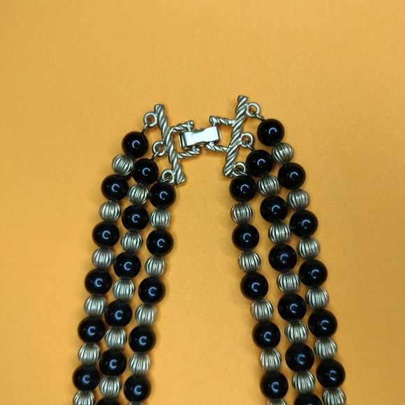 Vintage Cato Black Gold Multi Strand Necklace 3 Tiered Layered Jewel Size ONE SIZE - 17 Thumbnail