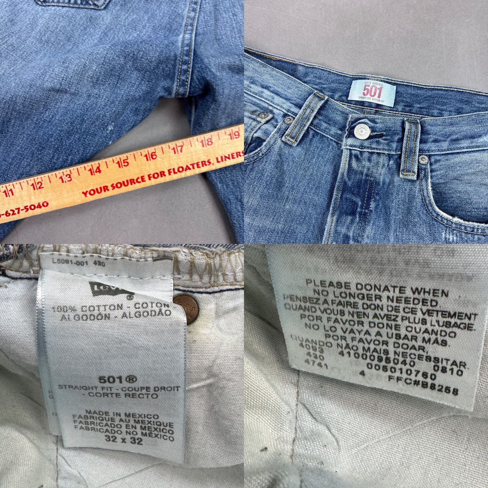 Levi's Levi's 501 Jeans Mens 32x32 Blue Thrashed Destroyed Button Fly Work Denim Straight 5-Pocket Classic Regular Waist 32in Inseam Jeans Mens Blue Size US 32 / EU 48 - 8 Thumbnail