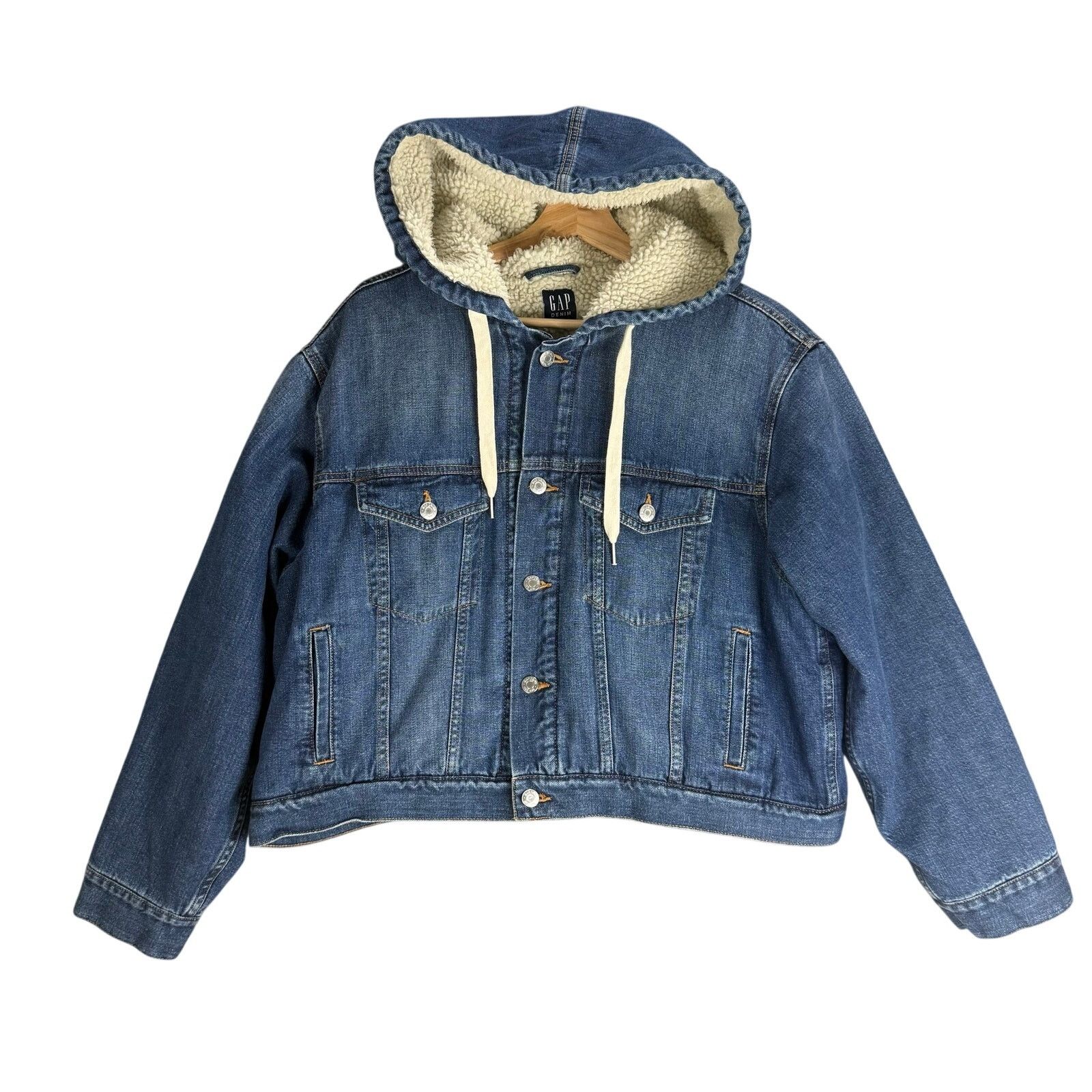Gap Gap Crop Hooded Sherpa Denim Trucker Jacket Coat Women L Size L / US 10 / IT 46 - 1 Thumbnail