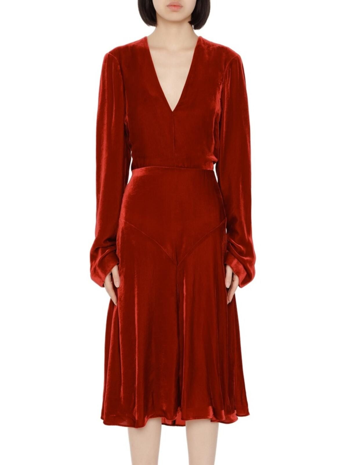 Stella McCartney Stella McCartney Velvet Dress IT44 Bordeaux Silk V Neck Size XL / US 12-14 / IT 48-50 - 1 Thumbnail
