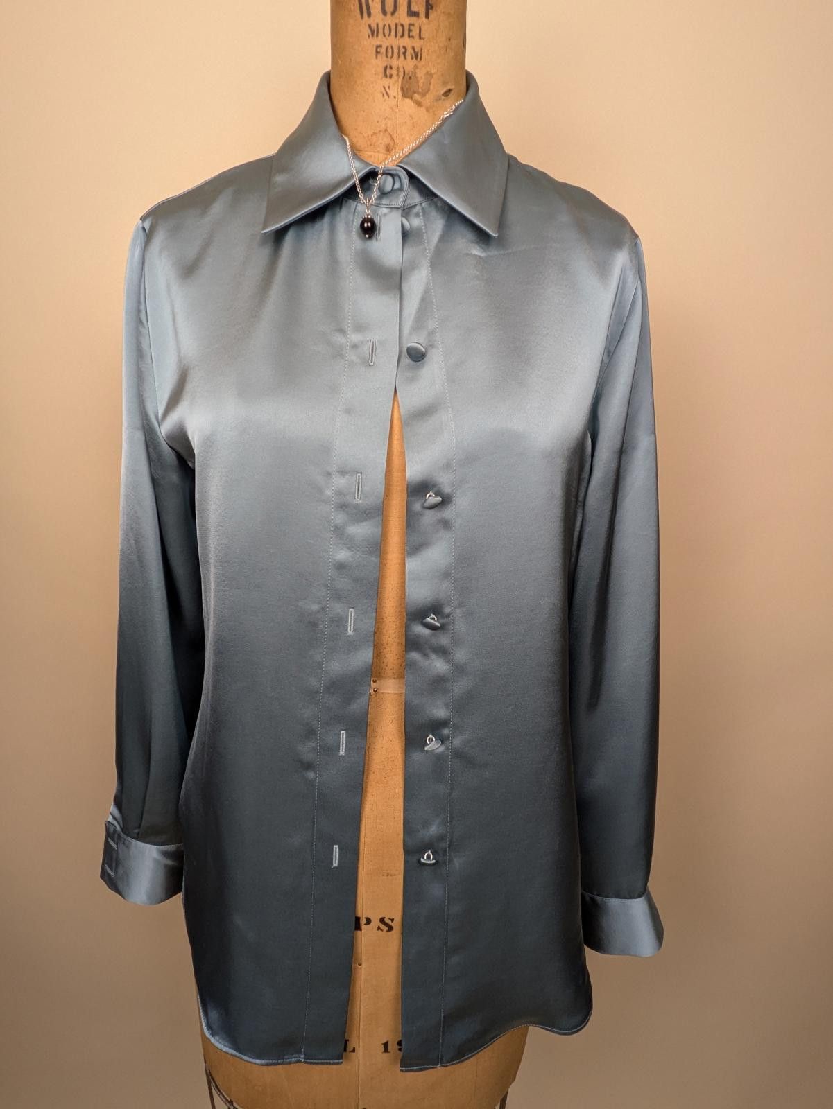 Emporio Armani Armani ice blue satin button up shirt Size M / US 6-8 / IT 42-44 - 1 Thumbnail