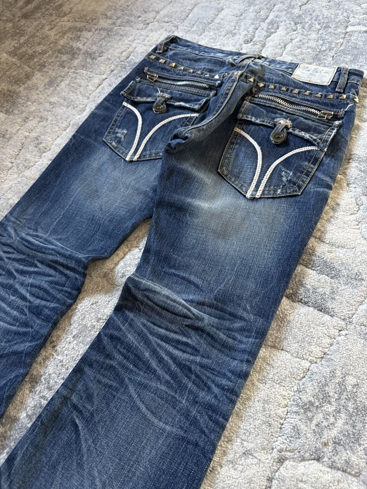 If Six Was Nine 2000s Lolita Japan Studded Pyramid Whiskers Flared Jeans Size US 30 / EU 46 - 15 Thumbnail