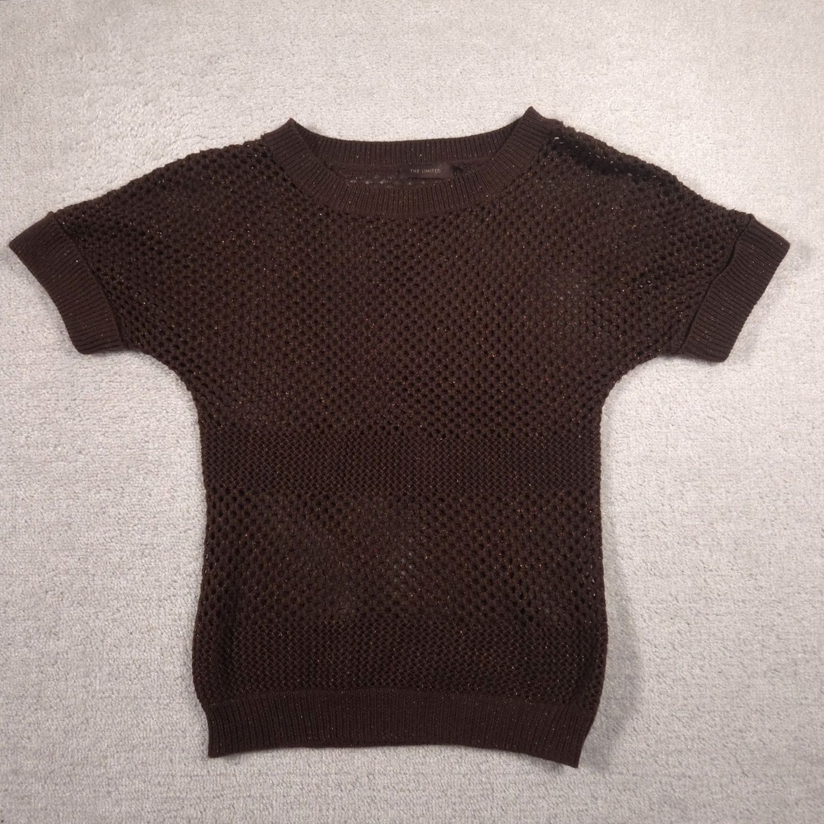 Vintage The Limited Sweater Womens Small Brown Open-Knit Short Sleeve Glitter Pullover Size S / US 4 / IT 40 - 2 Thumbnail