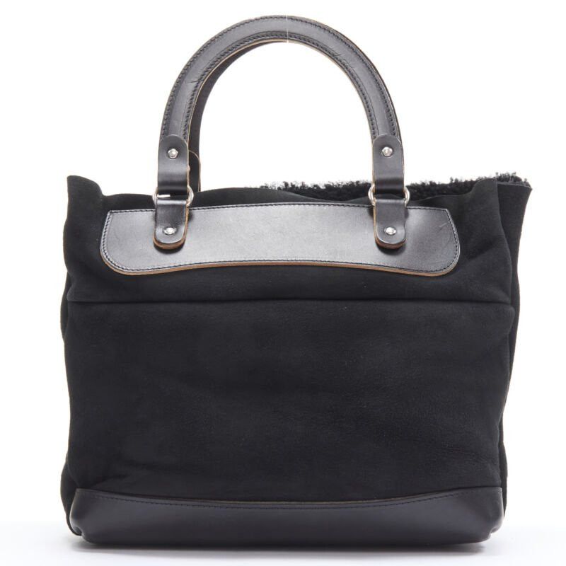 Marni MARNI black shearling lined top handle crossbody soft tote bag Size ONE SIZE - 1 Thumbnail