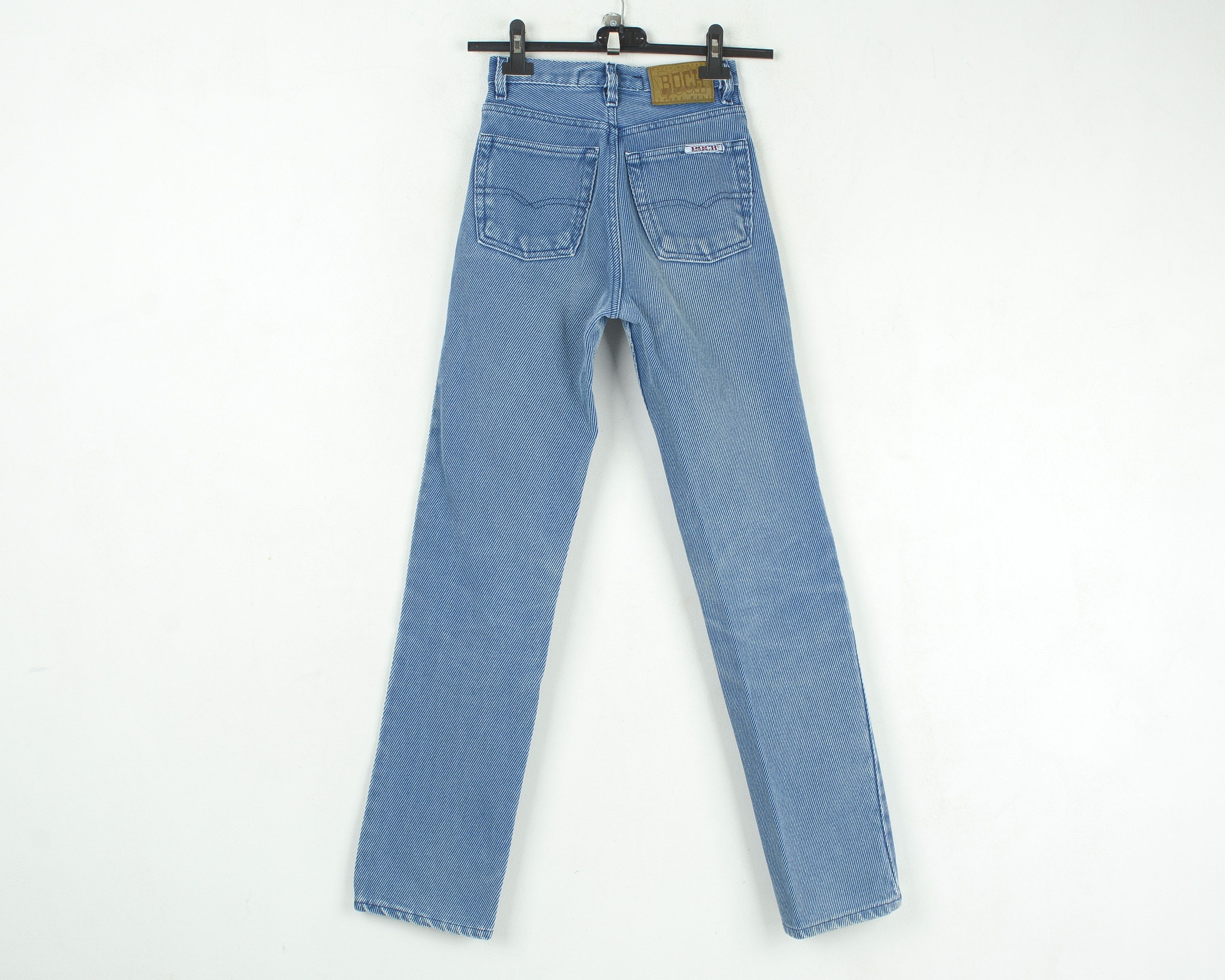 Vintage BOCH JEANS W23 L30 Tapered Jeans Textured Striped Trousers Size 23" - 2 Thumbnail
