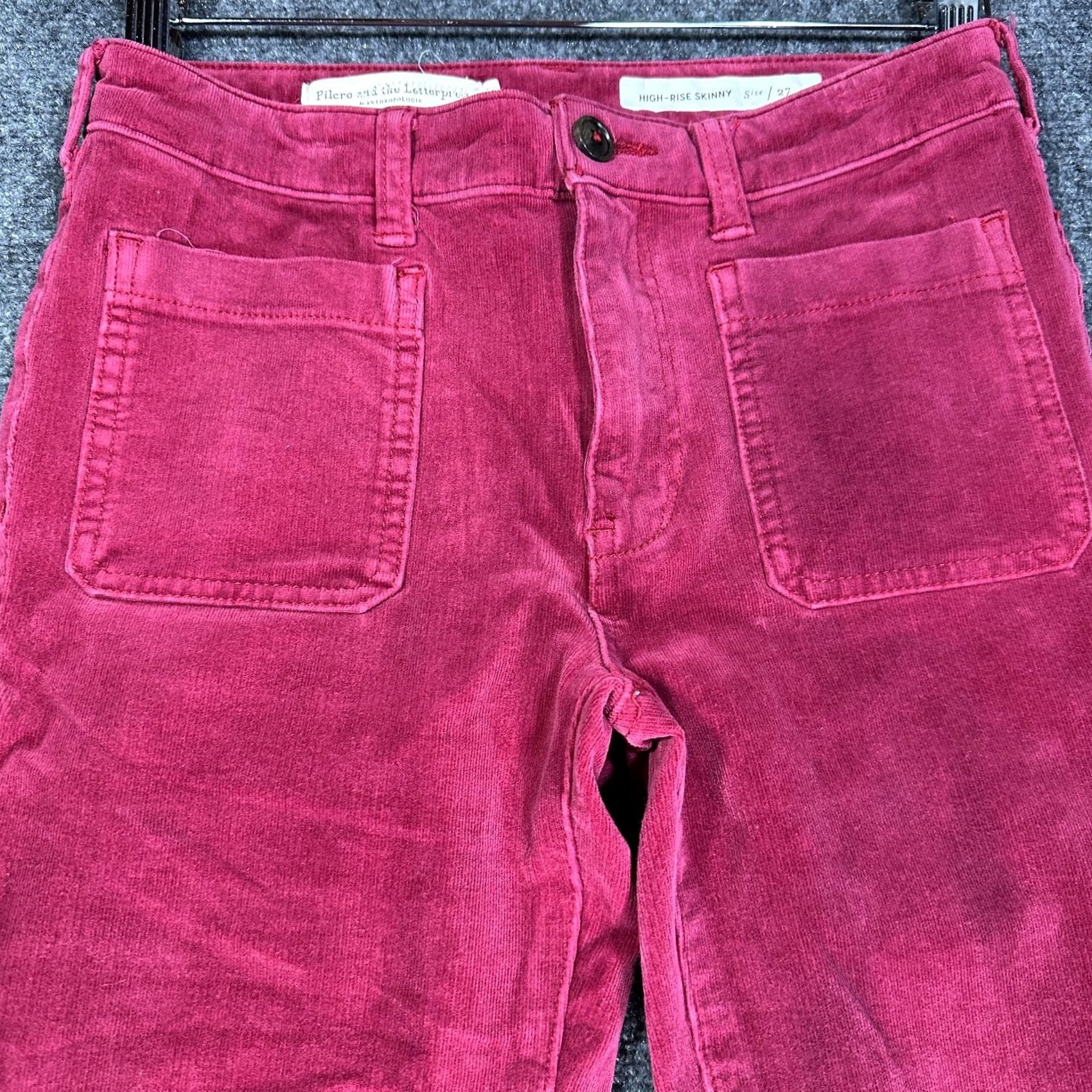 Anthropologie Anthropologie Pilcro Letterpress Pants Womens 27 HIgh Rise Skinny Corduroy Red Shirt Size 27" / US 4 / IT 40 - 3 Thumbnail