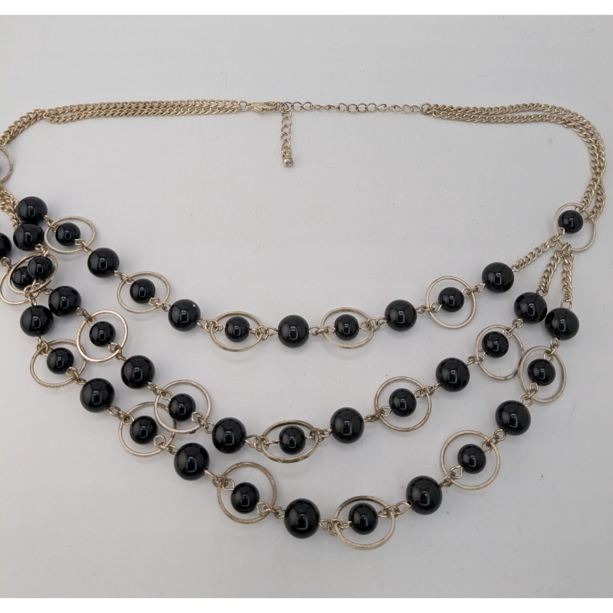 Other Geometric Goth Layered Black Bead & Silver-Tone Circle Neckl Size ONE SIZE - 6 Thumbnail