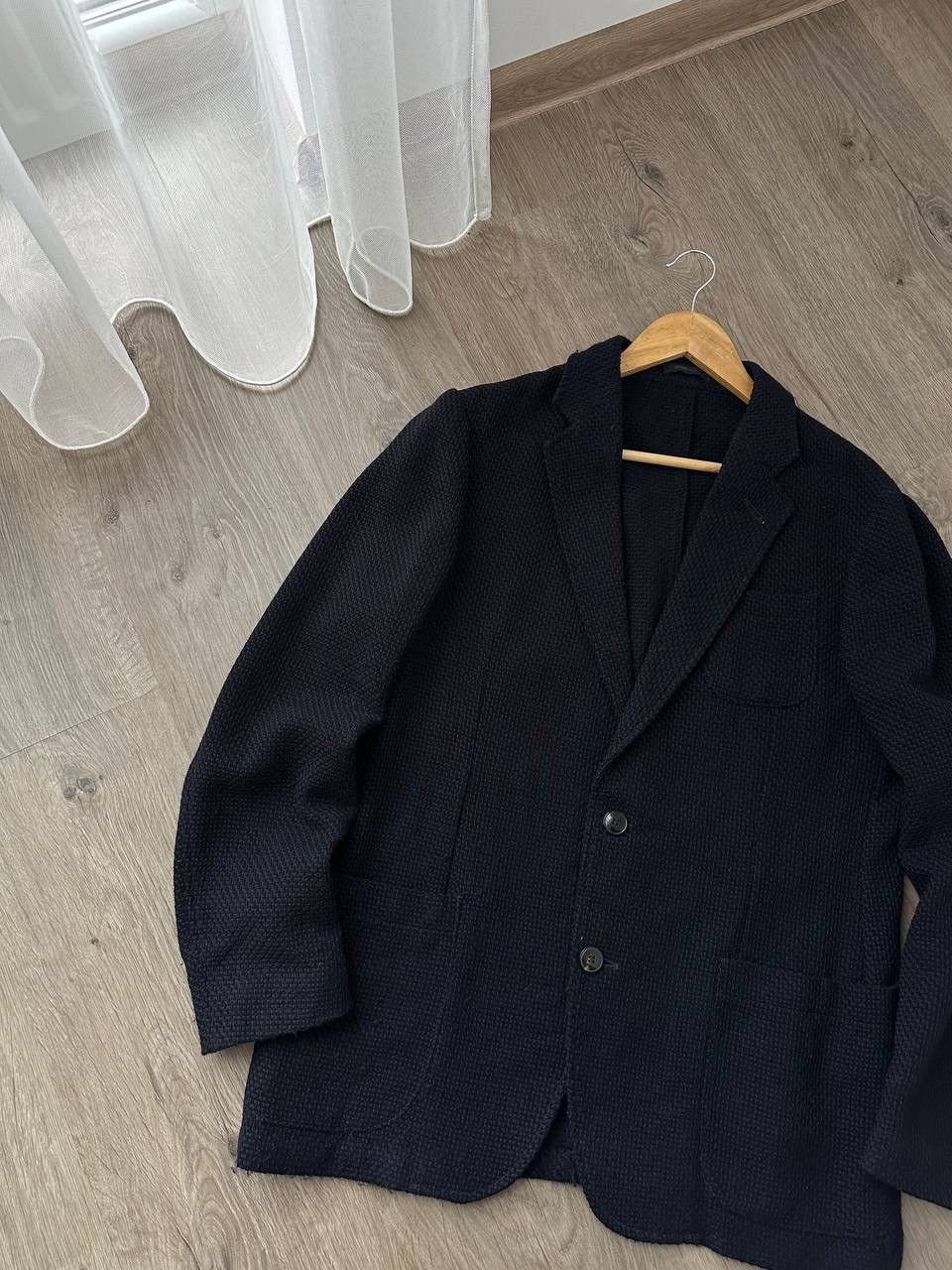 Armani Collezioni × Vintage Vintage Armani Collezioni Blue Jacquard Blazer Jacket Size 52R - 7 Thumbnail