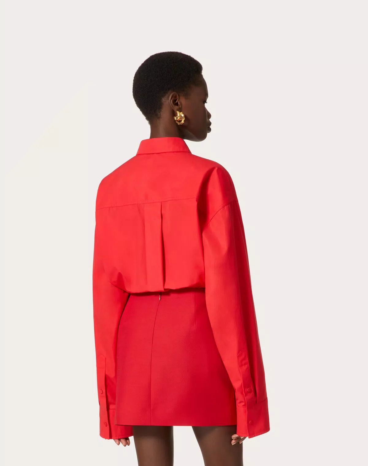 Valentino o1s1wg110625 Compact Popeline Blouse in Red Size M / US 6-8 / IT 42-44 - 4 Thumbnail
