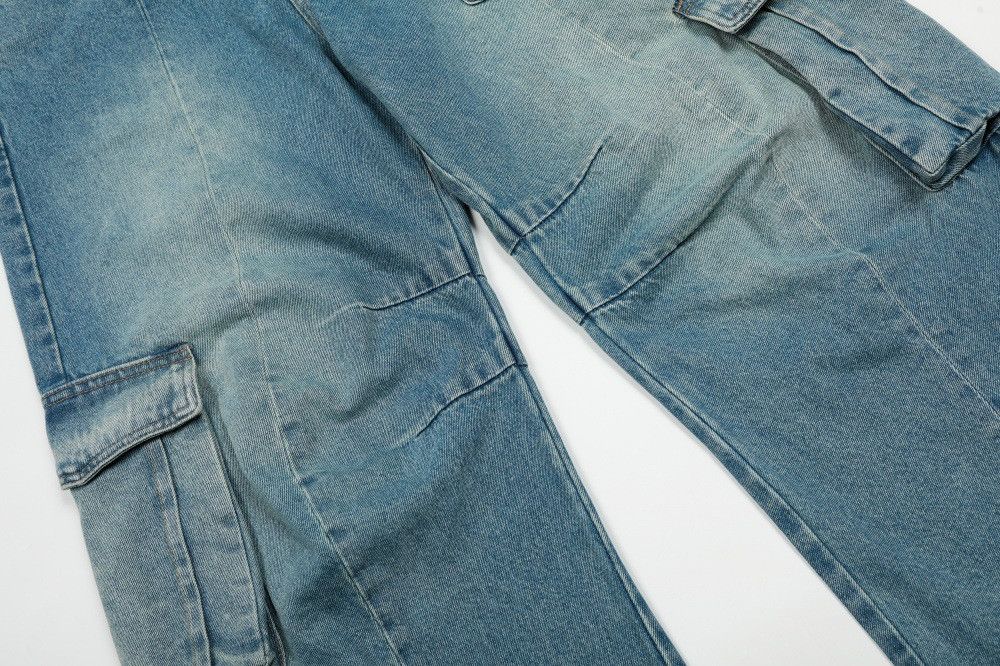 Jean Distressed men's loose washed multi-pocket work jeans Size US 32 / EU 48 - 4 Thumbnail