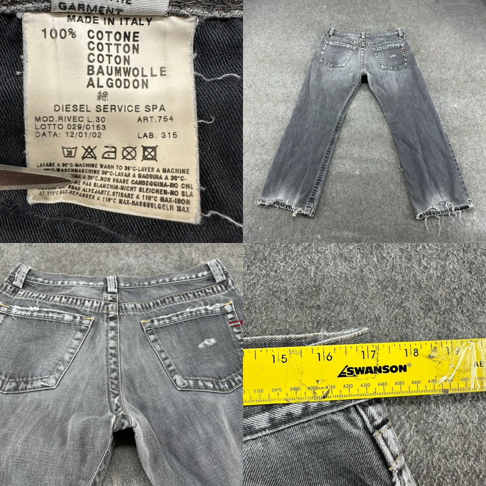 Diesel VINTAGE Diesel Jeans Mens 34x29 Gray Distressed Slim Straight 5-Pocket Denim Cotton Cotton Blend City 90s Bohemian Retro Theme Mens Size US 34 / EU 50 - 10 Thumbnail