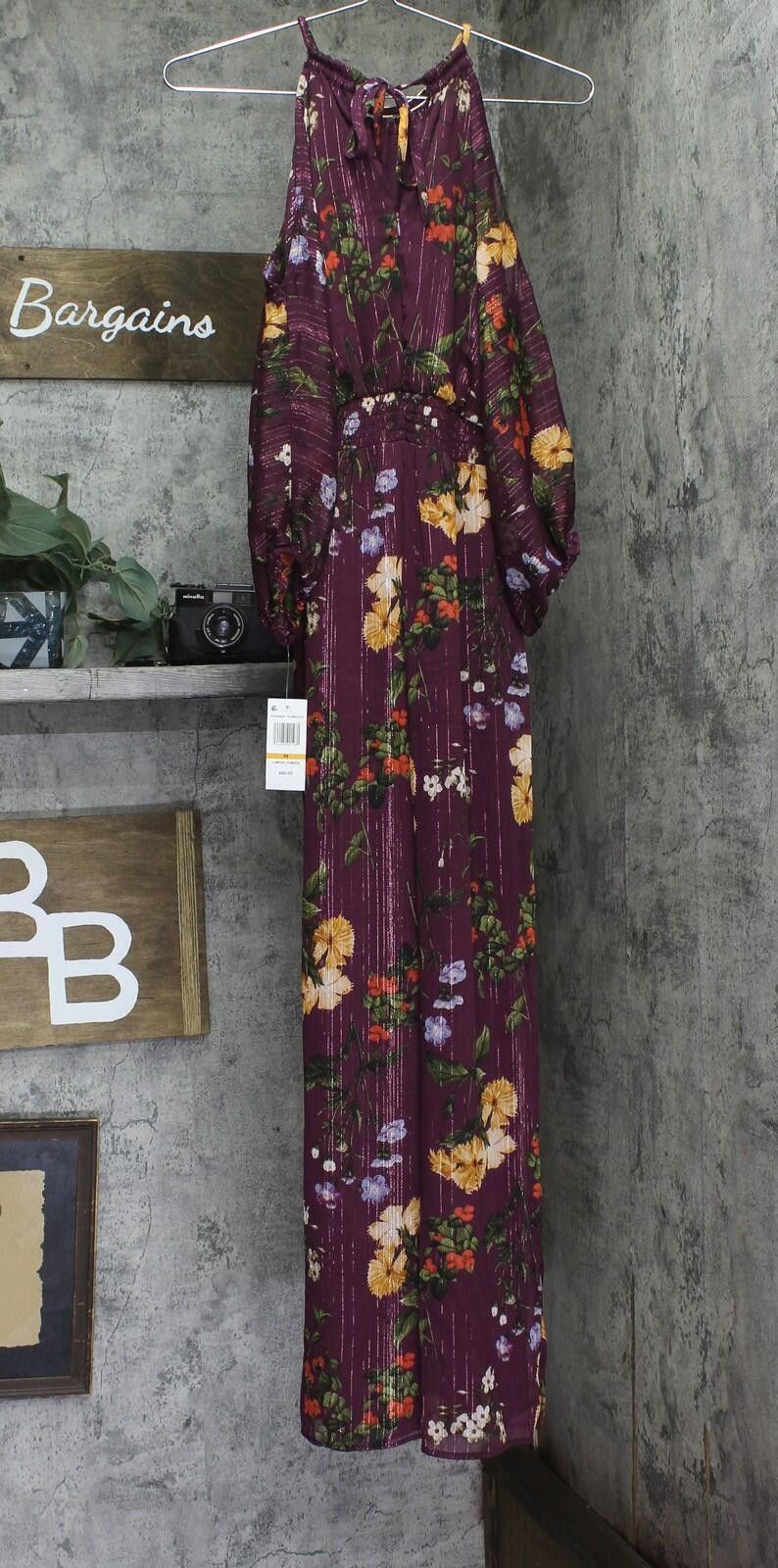 Other Nwt Msk Cold-shoulder Shear Pleated Jumpsuit Plum Purple Ps Size 28" / US 6 / IT 42 - 2 Thumbnail
